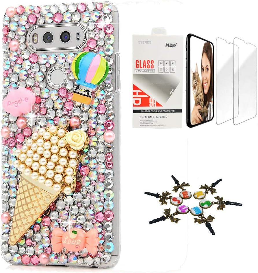 STENES Bling Case Compatible with LG G6 / LG G6 plus - Stylish - 3D Handmade [Sparkle Series] Turtles Rudder Design Cover with Screen Protector [2 Pack] - Navy Blue  STENES Ice Cream Cute Balloon / Pink Design For Lg V40 Thinq 