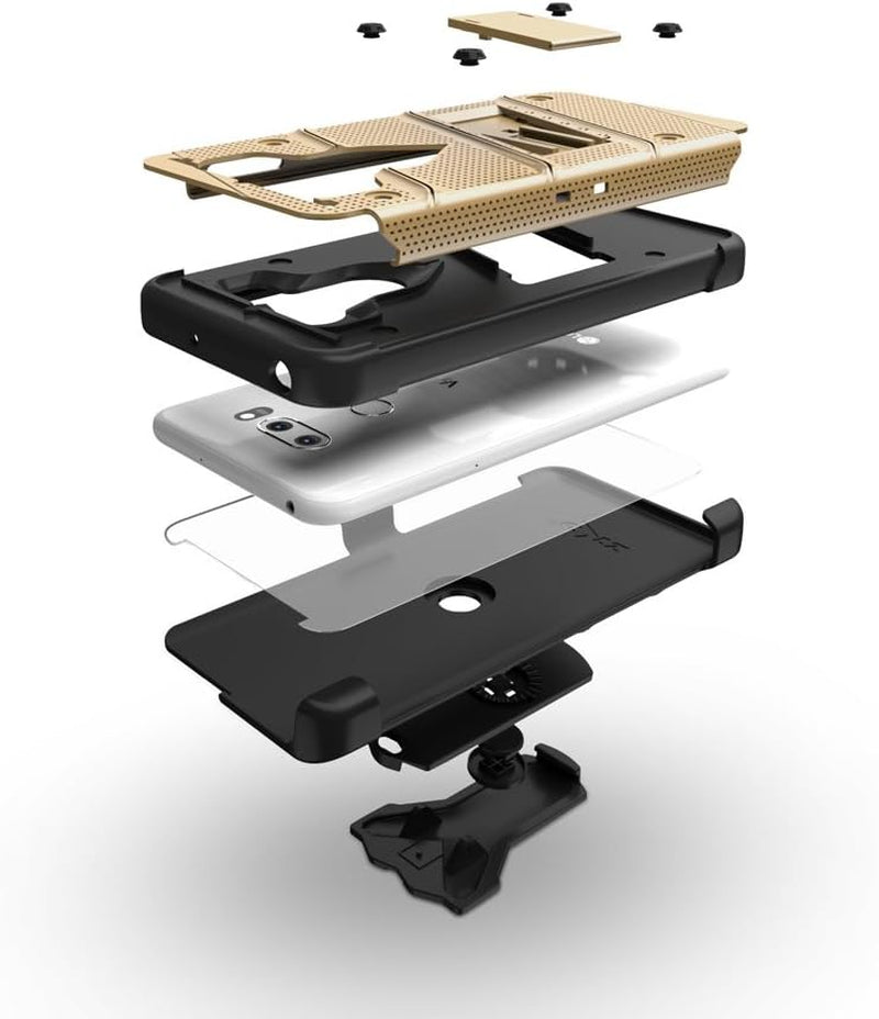 Zizo Bolt Series Compatible with LG V30 Case Military Grade Drop Tested with Tempered Glass Screen Protector, Holster LG V35 Thinq Case Gold Black  Zizo   