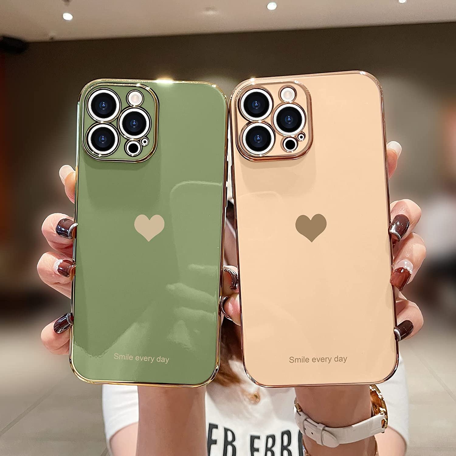 Teageo for Iphone 14 Pro Case for Women Girl Cute Love Heart Luxury Plating Soft Bling Back Cover Raised Full Camera Protection Bumper Silicone Shockproof Phone Case for Iphone 14 Pro, Green  janzee   