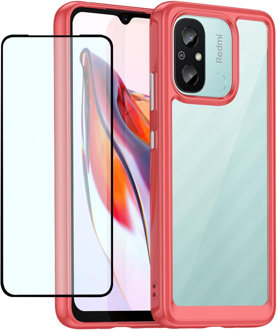 GTBDEKI Clear Case for Redmi 12C/Poco C55/Redmi 11A 22120RN86G Case with HD Screen Protector, Anti-Scratch Shockproof Clear Hard PC + TPU Bumper Protective Cover Case for Xiaomi Redmi 12C Crystal Red  GTBDEKI   