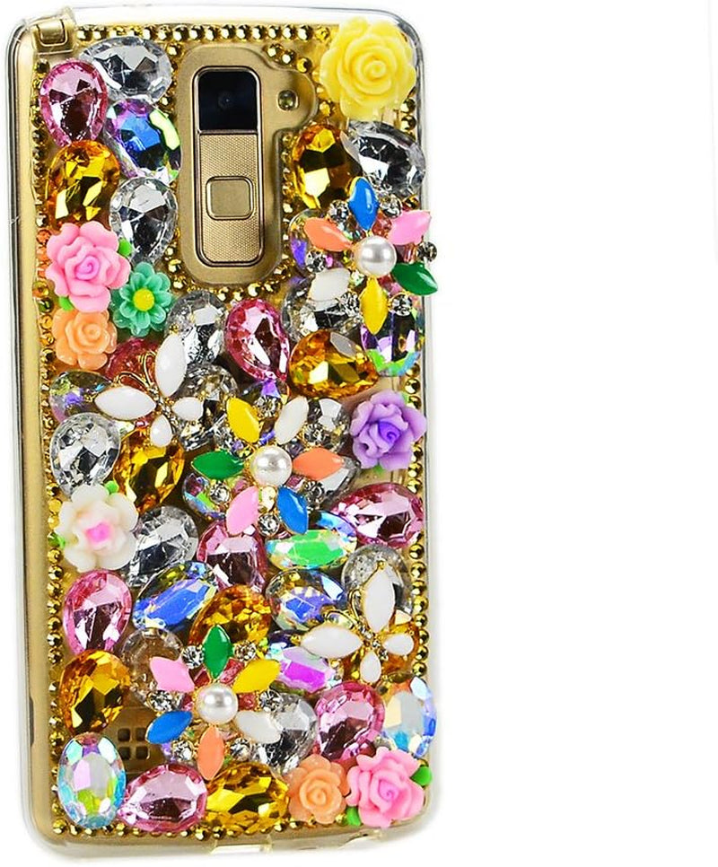 STENES LG G6 / LG G6 plus Case - Luxurious Series 3D Handmade Sparkly Crystal Bling Cover Hybrid Drop Bumper Protection Case with Retro Bows anti Dust Plug - Butterfly Rose Flowers/Yellow  STENES   