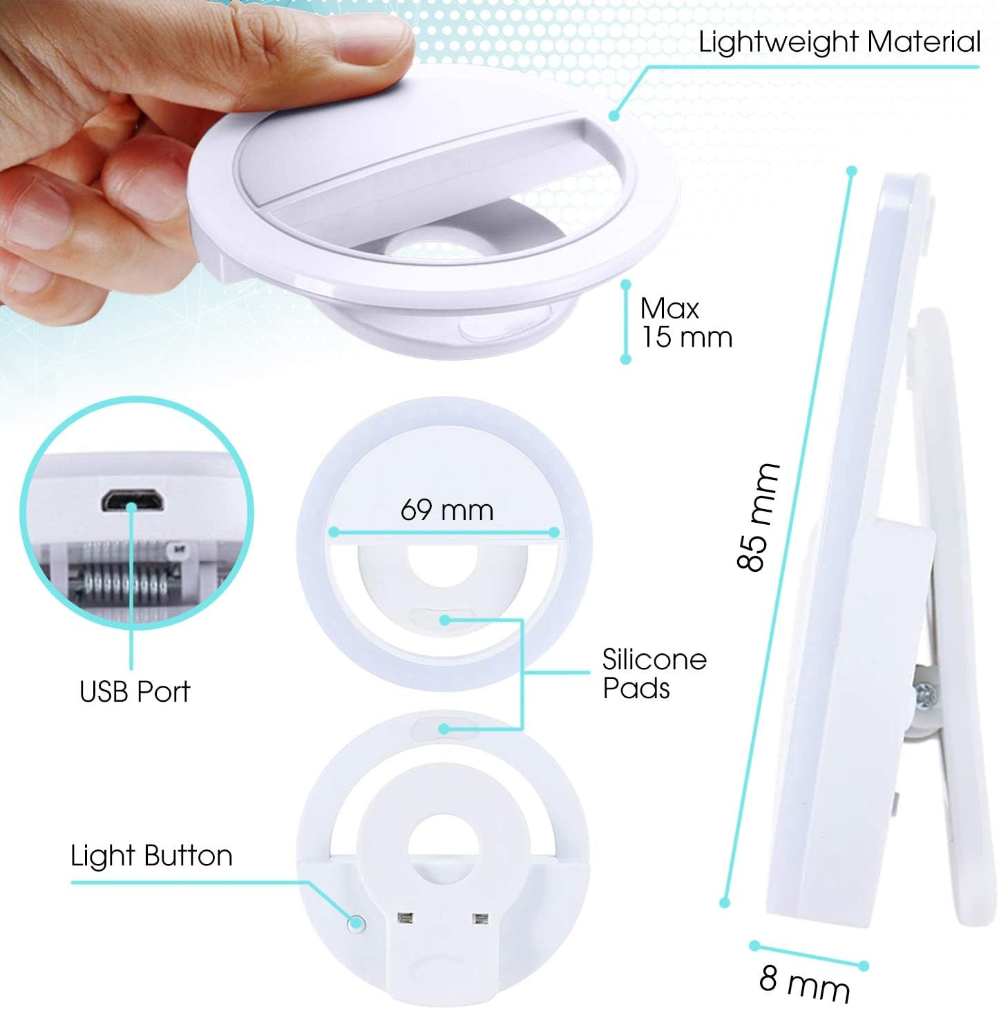 Selfie Cell Phone Ring Light Portable Rechargeable Circle Camera Phone Light with 36 Leds, 3 Brightness Modes This Ringlight Is Ideal for Photography and Videos  dooco   