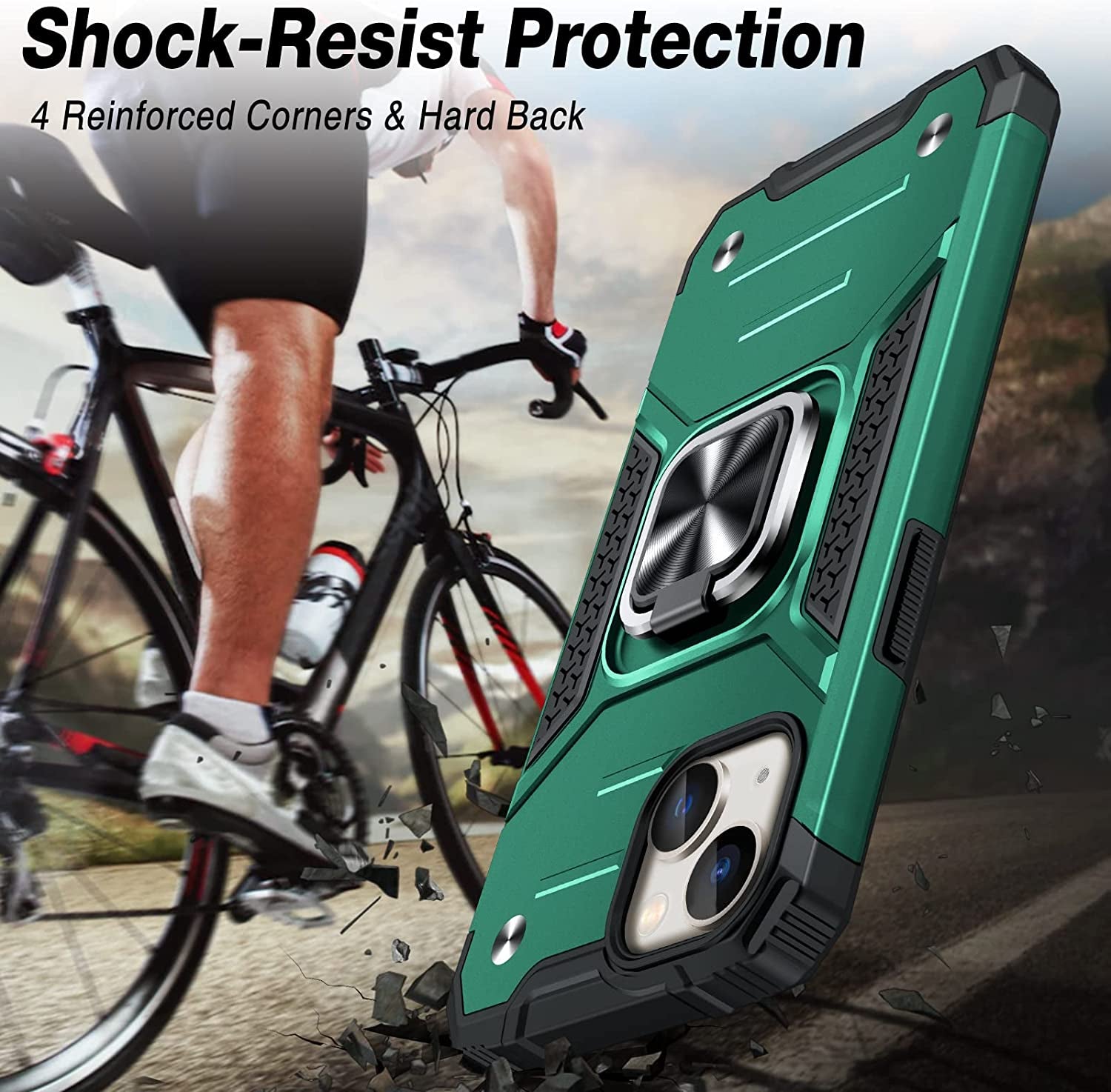 JAME for Iphone 14 Case with Screen Protector [2 PCS], Shockproof Bumper Case for Iphone 14 Case for Women & Men, Heavy-Duty Protection with Metal Ring Kickstand Case for Iphone 14, 6.1 Inch, Green  XJXIN   