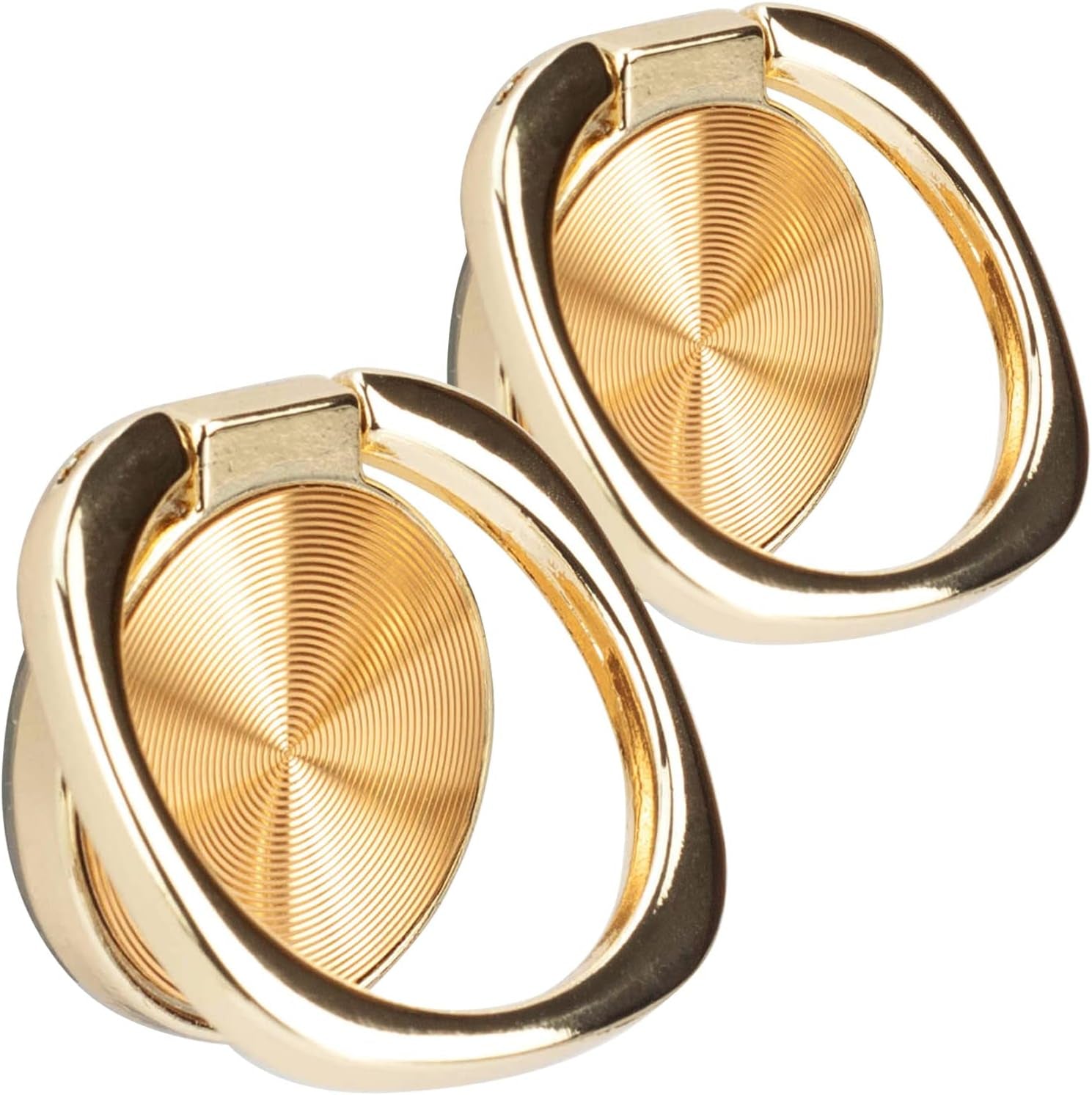 [2 Pack] Rounded CD Texture Cell Phone Ring Holder Stand, 360 Degree Rotation Finger Ring Kickstand with Polished Metal Phone Grip, Smartphone Accessories (Black)  Wansurs Gold  