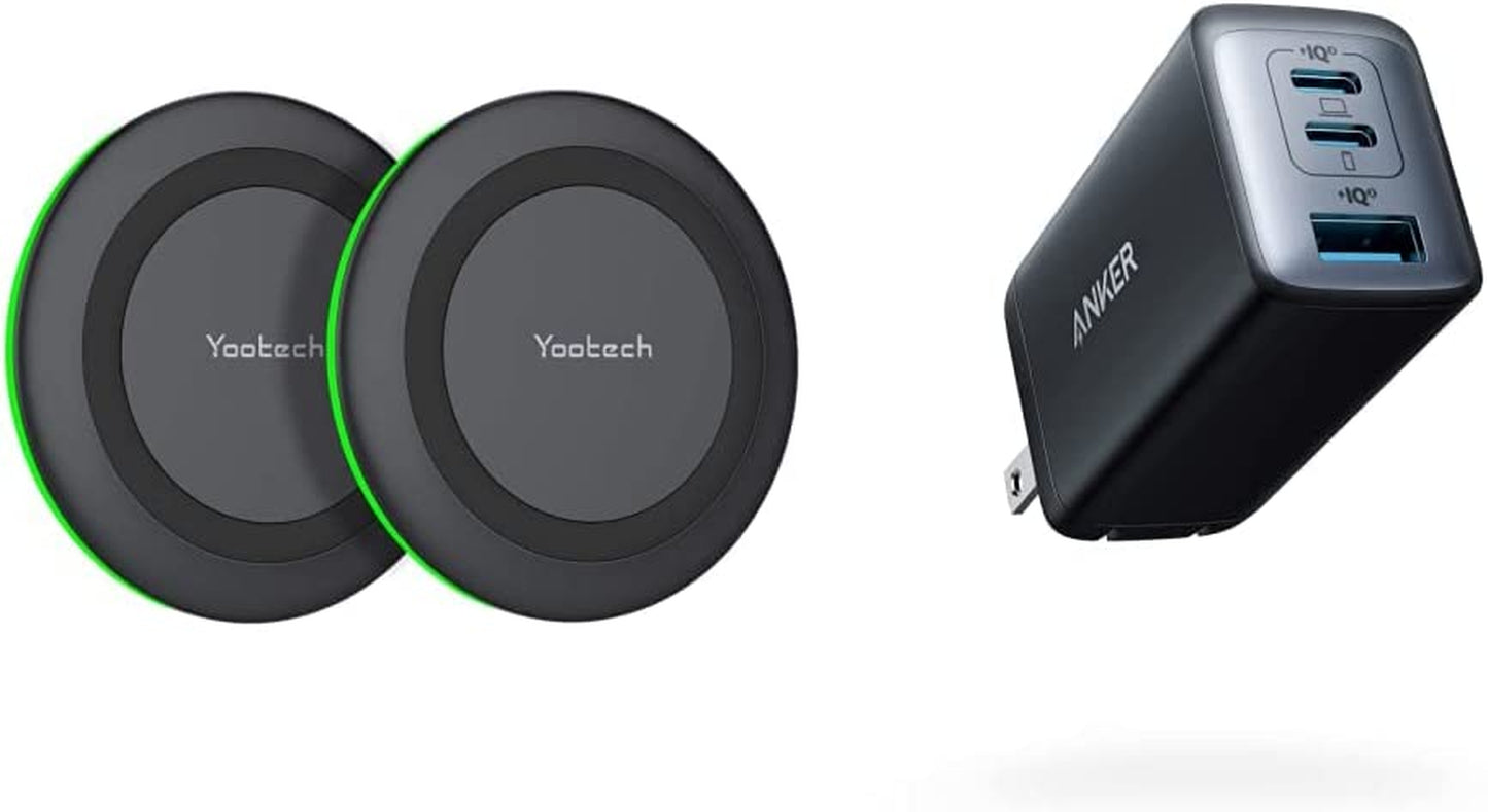 Yootech [2 Pack] Wireless Charger,10W Max Fast Wireless Charging Pad Compatible with Iphone 14/14 Plus/14 Pro/14 Pro Max/13/13 Mini/Se 2022/12/11/X,Samsung Galaxy S22/S21,Airpods Pro 2(No AC Adapter)  yootech Charger + 735 Charger  