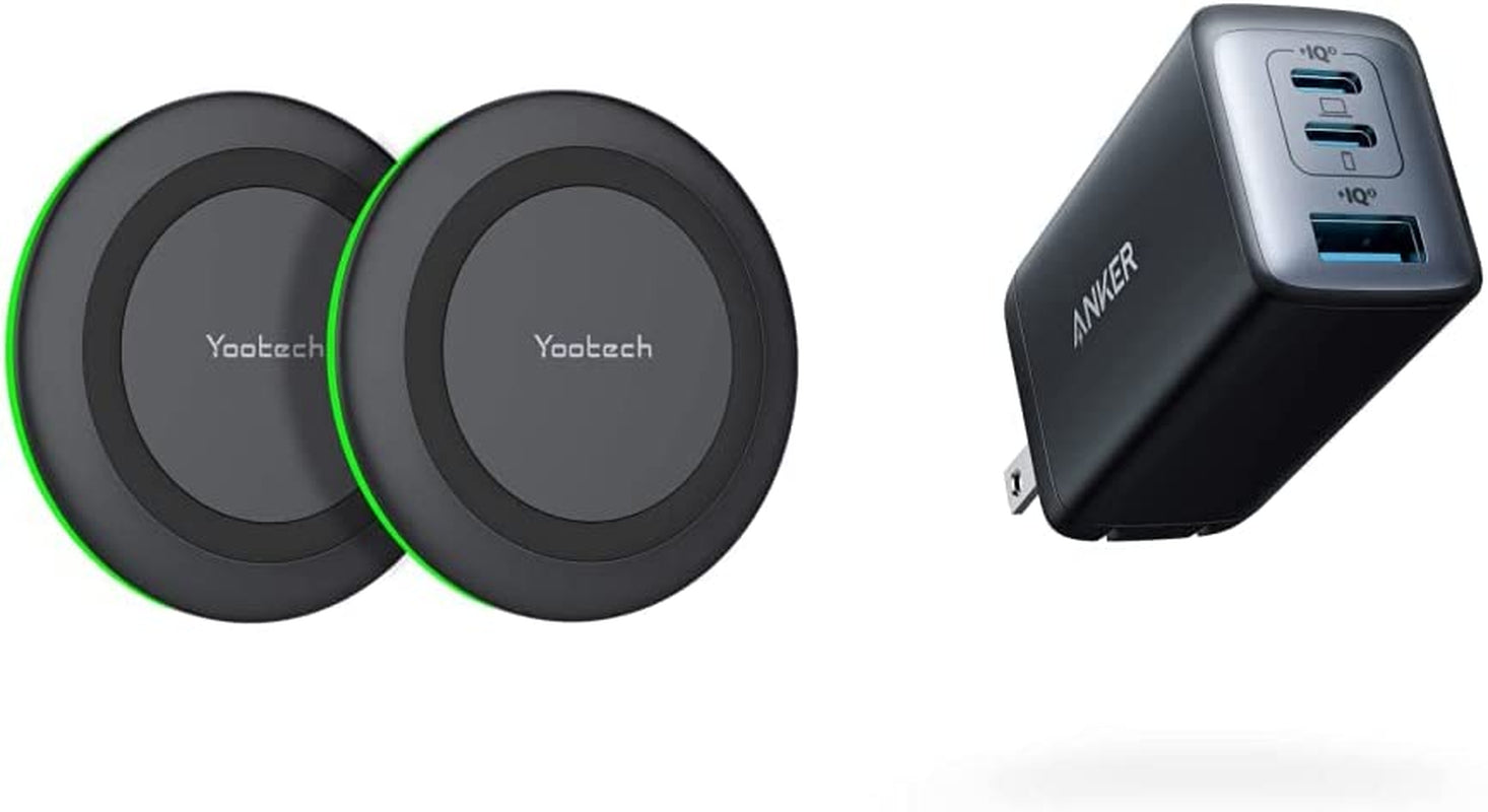 Yootech [2 Pack] Wireless Charger,10W Max Fast Wireless Charging Pad Compatible with Iphone 14/14 Plus/14 Pro/14 Pro Max/13/13 Mini/Se 2022/12/11/X,Samsung Galaxy S22/S21,Airpods Pro 2(No AC Adapter)  yootech Charger + 735 Charger  