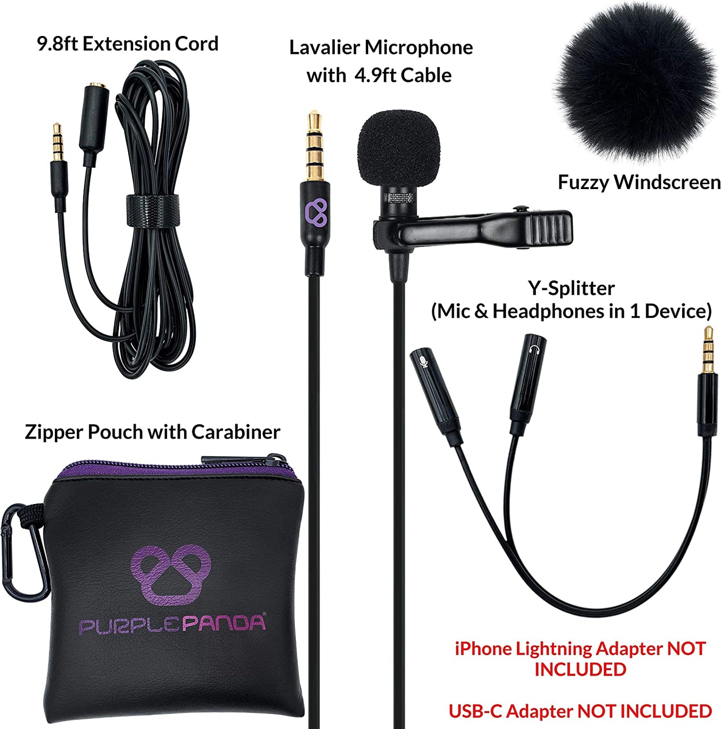 Purple Panda Smartphone Lavalier Lapel Microphone with 3.5Mm Plug - Omnidirectional Condenser Clip on Lav Mic Kit - Compatible with Iphone, Android, Samsung, Ipad, Tablets - Skype/Zoom, Video Calls  Purple Panda   