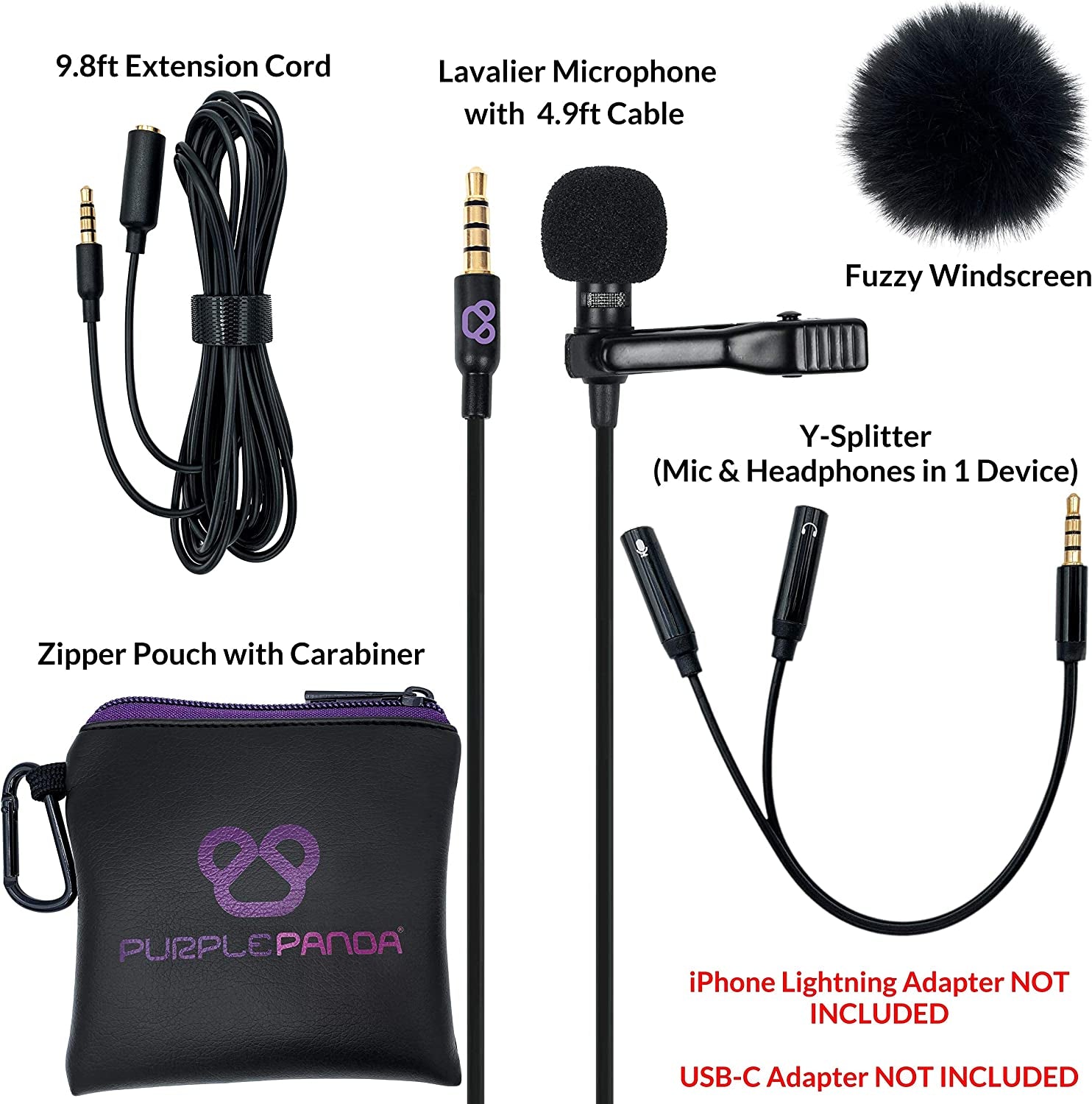 Purple Panda Smartphone Lavalier Lapel Microphone with 3.5Mm Plug - Omnidirectional Condenser Clip on Lav Mic Kit - Compatible with Iphone, Android, Samsung, Ipad, Tablets - Skype/Zoom, Video Calls  Purple Panda   