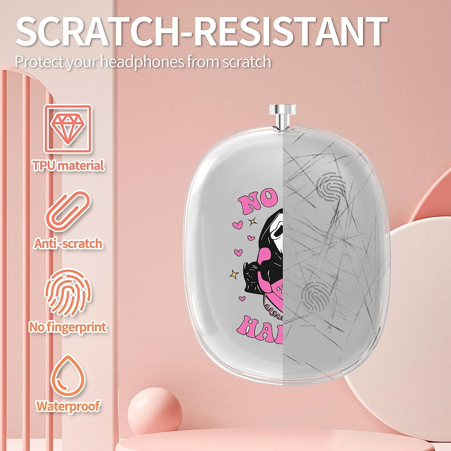 Airpods Max Cute Clear Cover Case, Clear Soft TPU Skin Case Compatible Airpods Max, Transparent Protective Cover for Apple Airpods (Scream Ghost)  DZHAXIE   