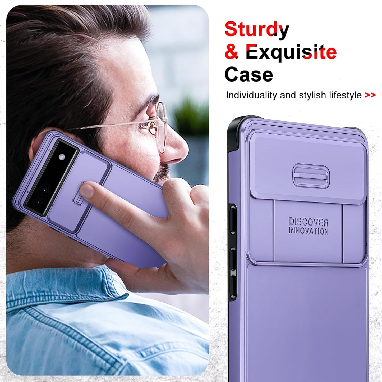 Leyi for Pixel 6A Phone Case (2022): Google Pixel 6A Case with Slide Camera Cover and 2 Pack Tempered Glass Screen Protector, Dual Layer Heavy Duty Military Grade Protective Case for Pixel 6A, Purple  LeYi   