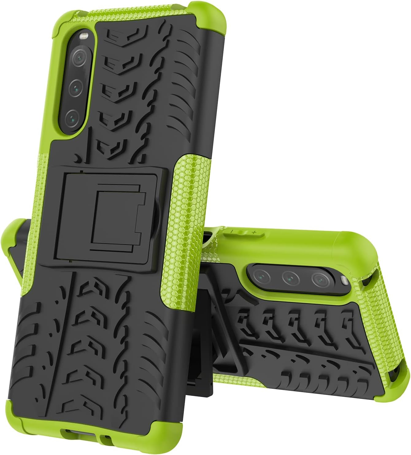 Ysnzaq Tyre Pattern Phone Case for Sony Xperia 10 IV, TPU and PC Double Layer Shockproof Protection with Durable Kickstand Phone Cover for Sony Xperia 10 IV XW Purple  Ysnzaq Green  