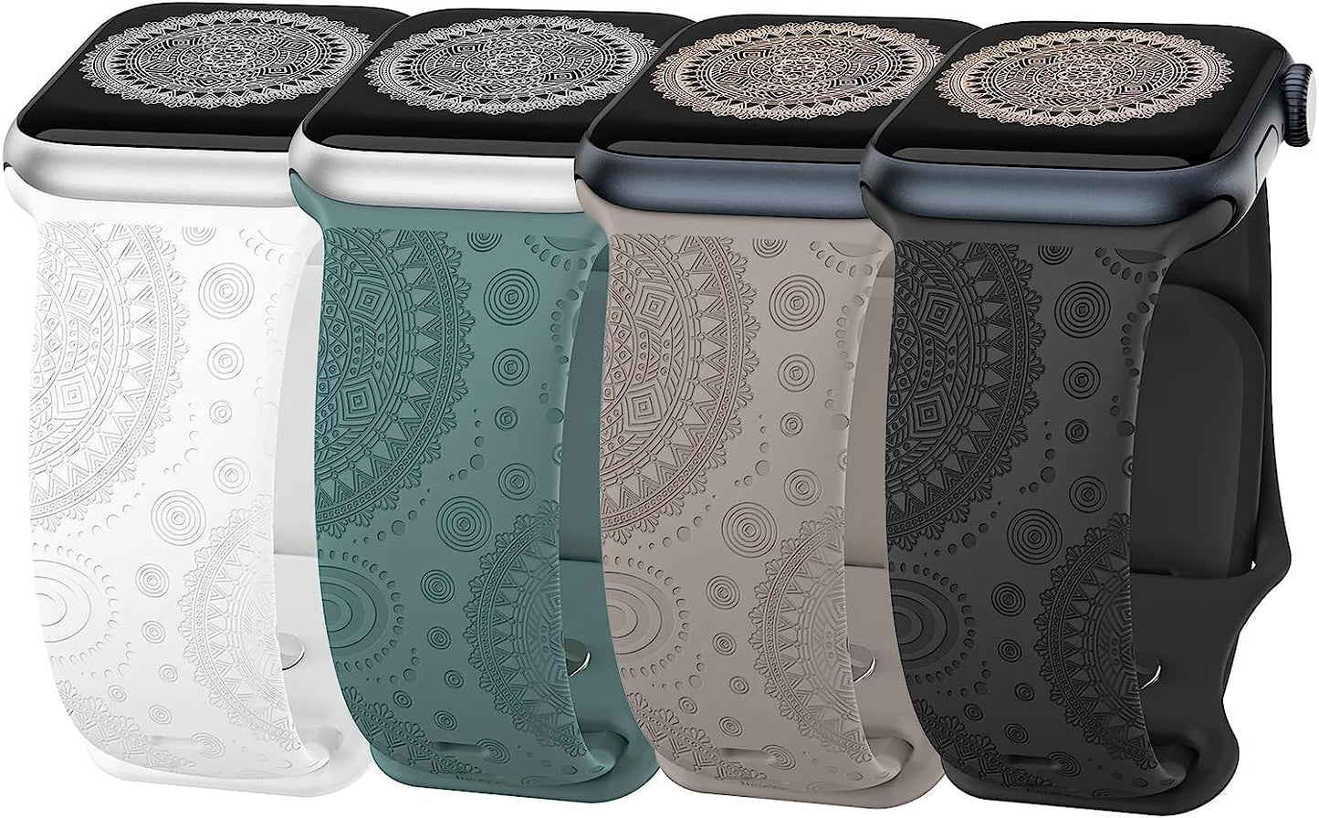 Astorgos 4 Pack Watch Band Compatible with Apple Watch Band 38Mm 40Mm 41Mm, Apple Watch SE, SE2 Series 8/7/6/5/4/3/2/1, Engraved Sport Silicone Strap Replacement Wristband  Astorgos Multi Color B Boho 