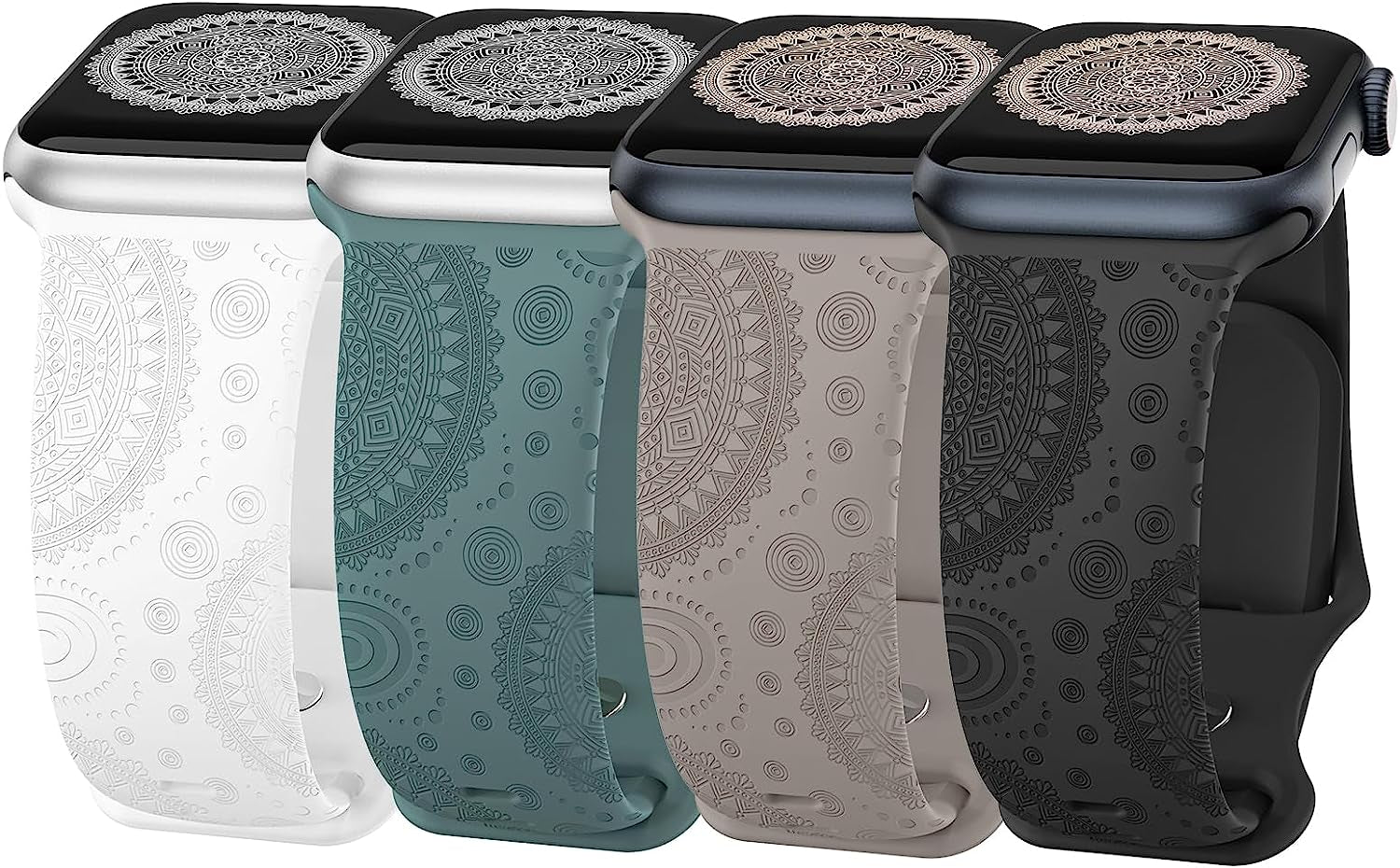 Astorgos 4 Pack Watch Band Compatible with Apple Watch Band 38Mm 40Mm 41Mm, Apple Watch SE, SE2 Series 8/7/6/5/4/3/2/1, Engraved Sport Silicone Strap Replacement Wristband  Astorgos Multi Color B Boho 