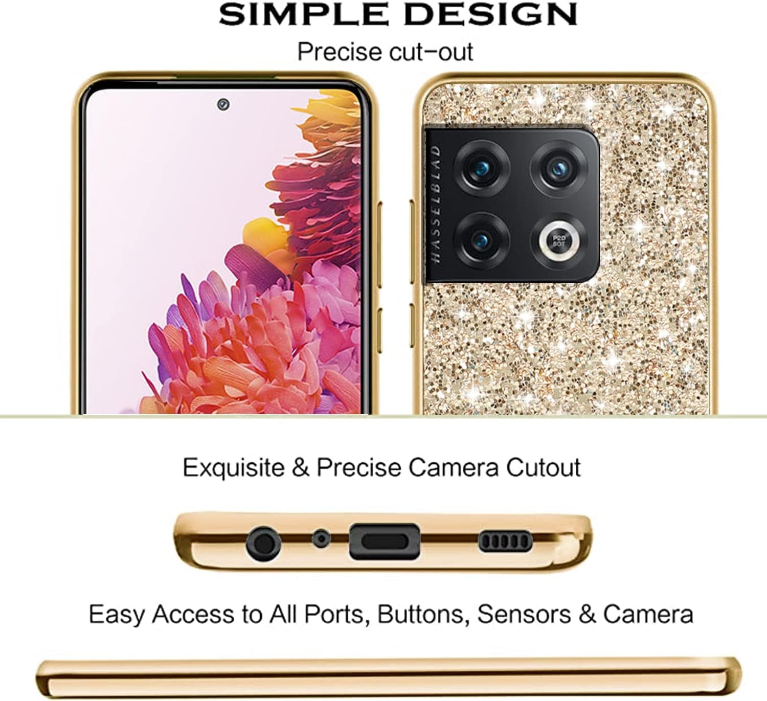 Jancyu Compatible with Oneplus 10 Pro Case, Shockproof Phone Cases for Oneplus 10 Pro Glitter Protective Cover for Women Cute Accessories (Gold)  Jancyu   