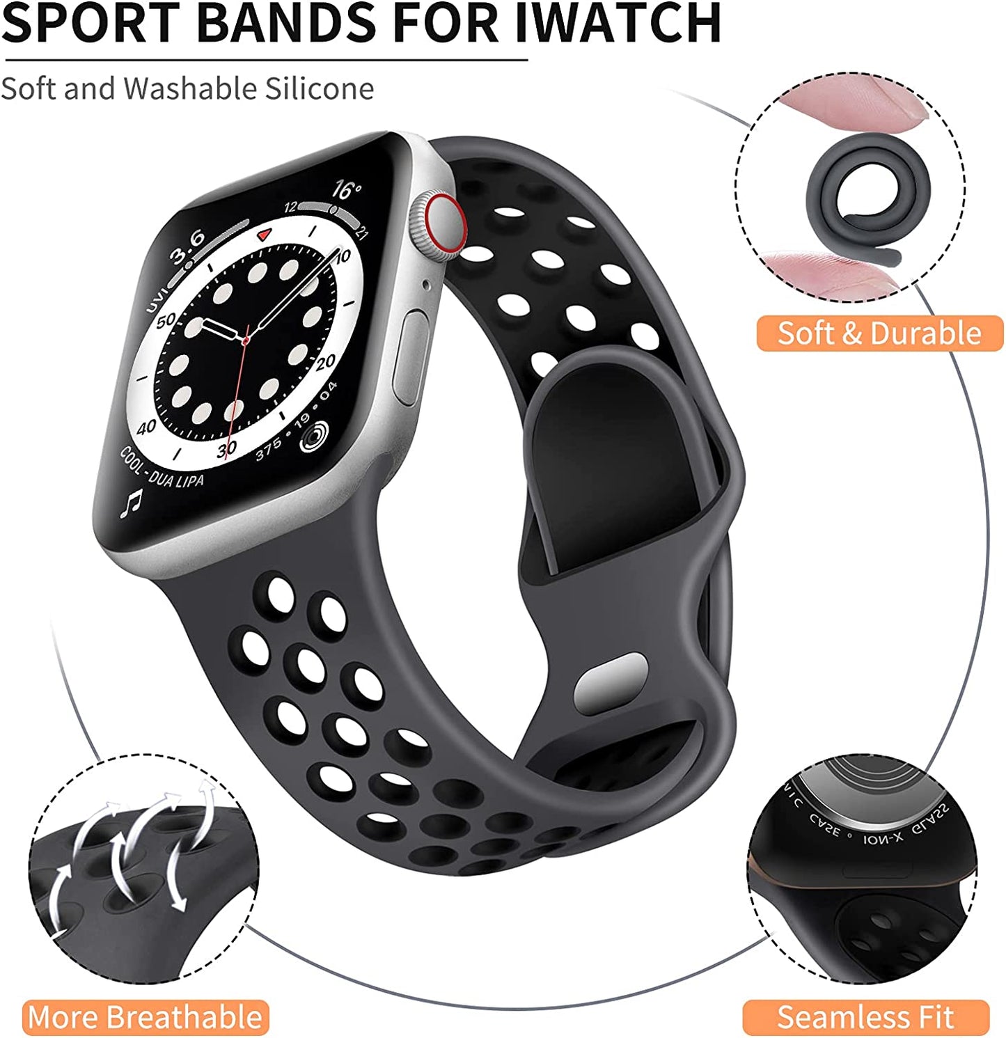 Lerobo Sport Band Compatible with Apple Watch Band 38Mm 40Mm 41Mm 45Mm 44Mm 42Mm for Women Men,Soft Silicone Sport Breathable Wristband Replacement Strap Compatible for Iwatch SE Series 7 6 5 4 3 2 1  PJStore-US   