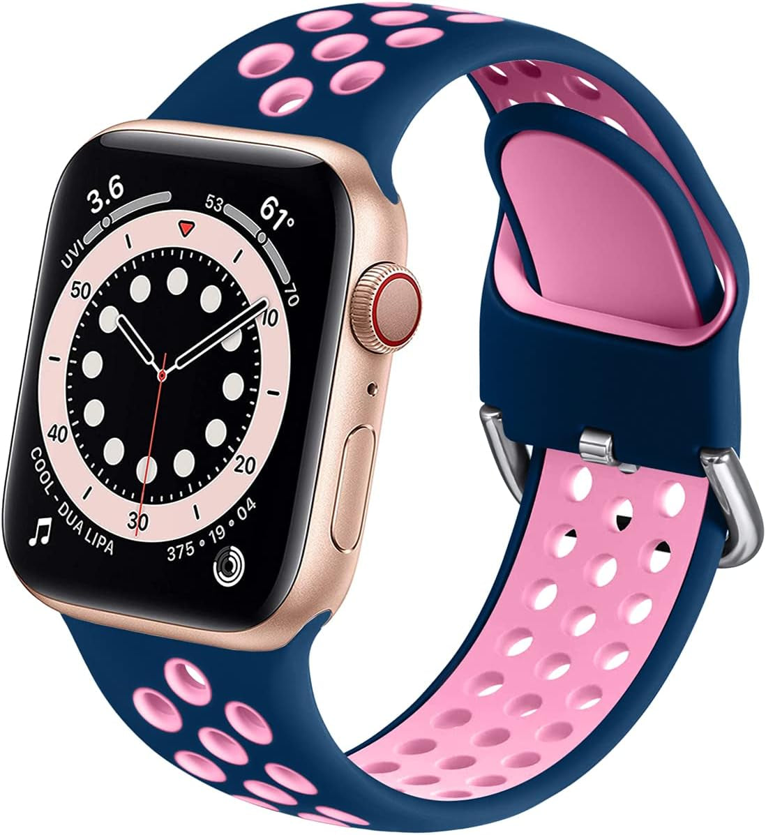 Muranne Sport Band Compatible with Apple Watch 38Mm 40Mm 41Mm 42Mm 44Mm 45Mm 49Mm for Women Men, Sport Breathable Soft Silicone Replacement Strap for Iwatch SE Ultra Series 8 7 6 5 4 3 2 1, S/M M/L  Muranne Dark Blue/Bright Pink 42mm/44mm/45mm/49mm S/M 