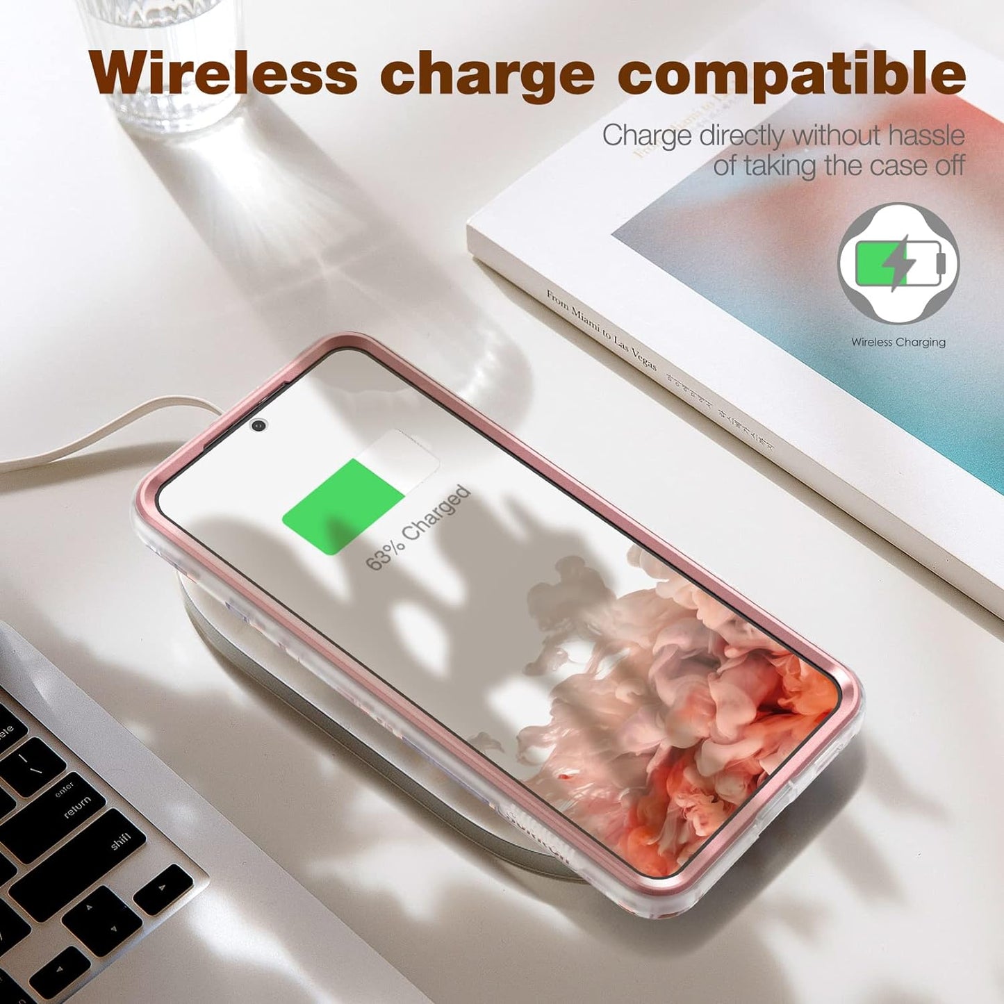 SURITCH Phone Case for Samsung Galaxy S21 plus 6.7 Inches, Front Cover with Built-In Screen Protector Full-Body Protection Shockproof TPU Bumper Protective Case for Girl Women Cute, Rose Marble  SURITCH   