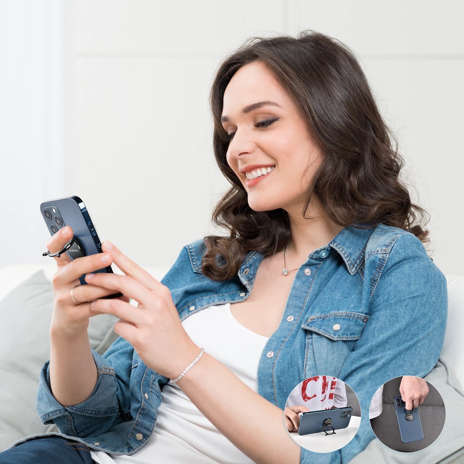 [2 Pack] Cell Phone Ring Holder, Magnetic Phone Kickstand, 360 Degree Rotation Metal Phone Ring Stand, Thin Grip Holder for Magnetic Car Mount Compatible with All Smartphone (Black)  aceyoon   