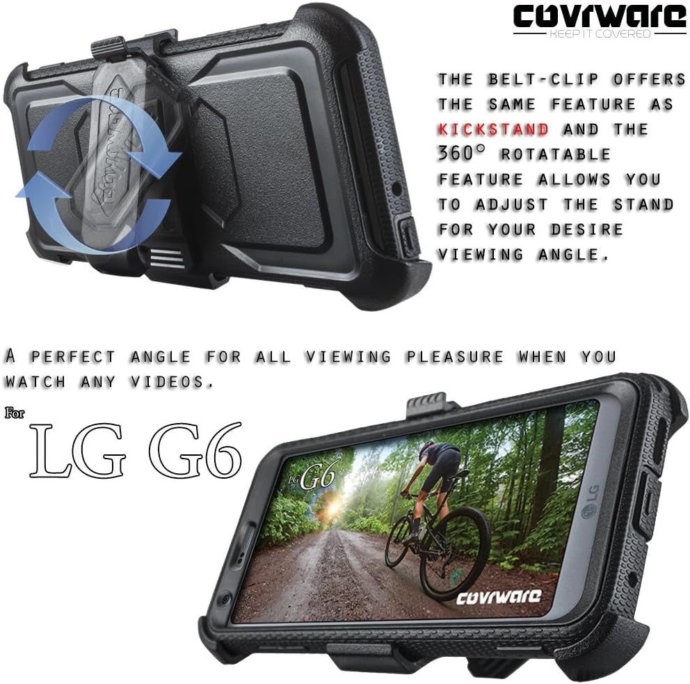 COVRWARE Aegis Series Case for LG G6 with Built-In Screen Protector Heavy Duty Full-Body Rugged Holster Armor Case Belt Swivel Clip Kickstand, Black  COVRWARE   