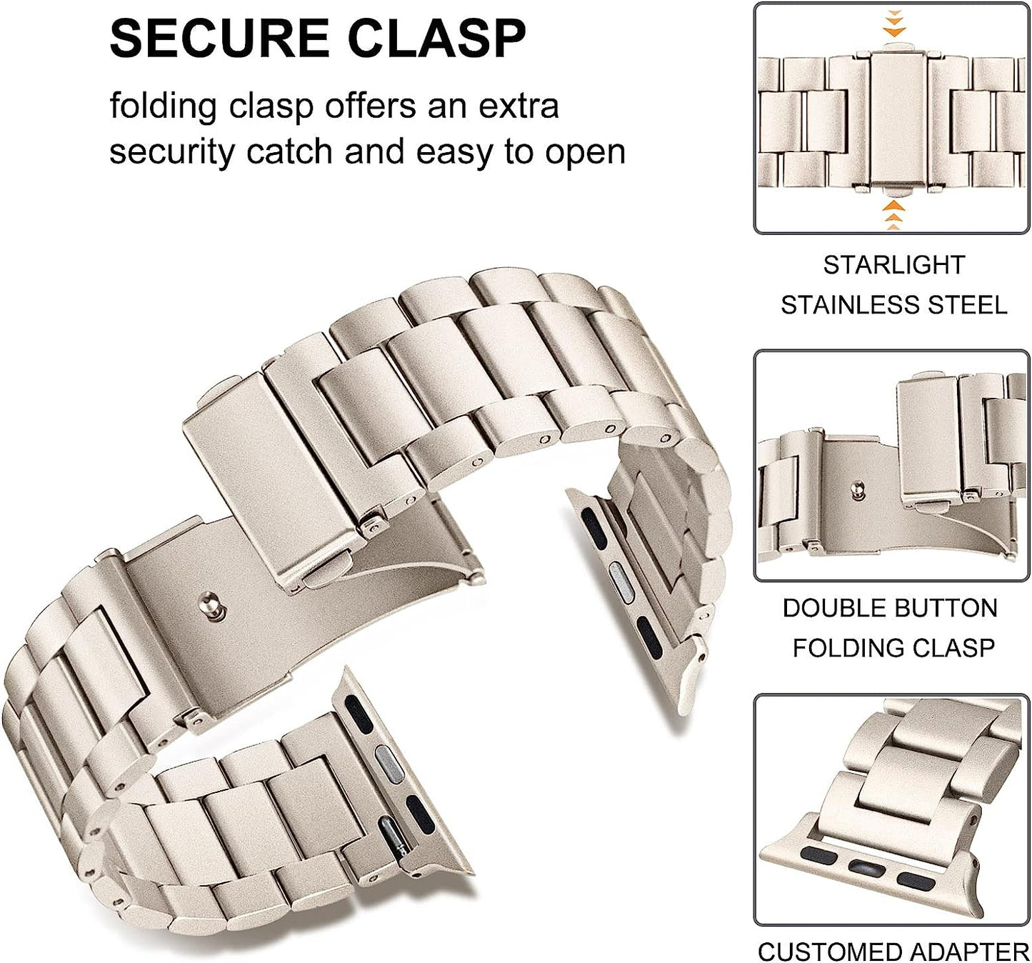 Trumirr Band + Protective Case + Screen Protector for Apple Watch Ultra 49Mm Starlight, Solid Metal Stainless Steel Strap & Tempered Glass Cover for Iwatch Ultra 49Mm  TRUMiRR   