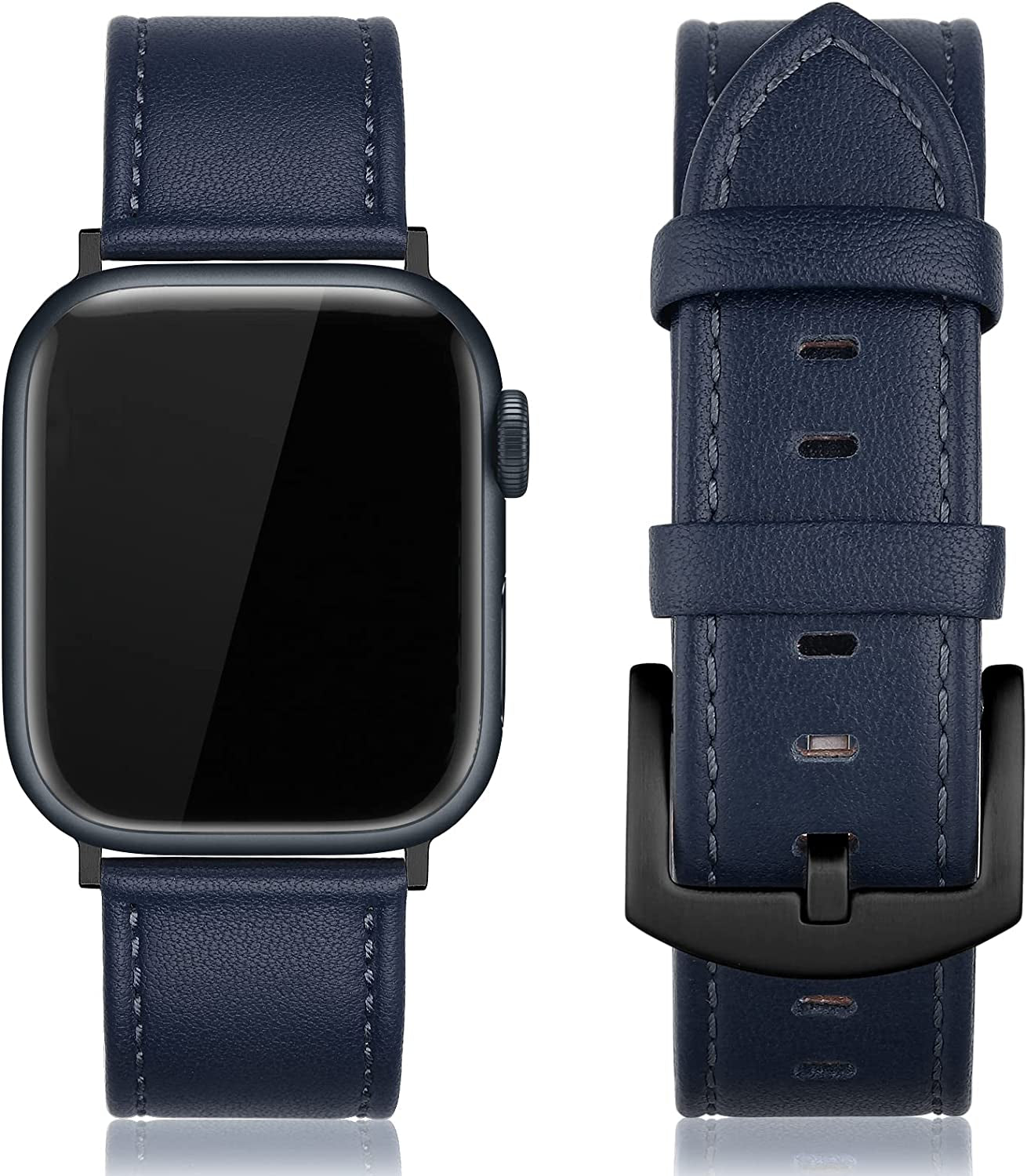 EDIMENS Leather Bands Compatible with Apple Watch 45Mm 42Mm 44Mm Band Men Women, Vintage Genuine Leather Wristband Replacement Band Compatible for Apple Watch Iwatch Series 8 7 6 5 4 3 2 1, SE Sports Retro Walnut  EDIMENS Midnight Blue  