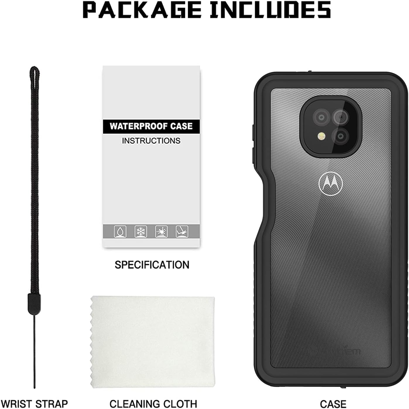 Lanhiem Moto G Power 2021 Case, IP68 Waterproof Dustproof Case with Built-In Screen Protector, Rugged Full Body Shockproof Phone Cover for Motorola G Power (2021), Black/Clear  Lanhiem   