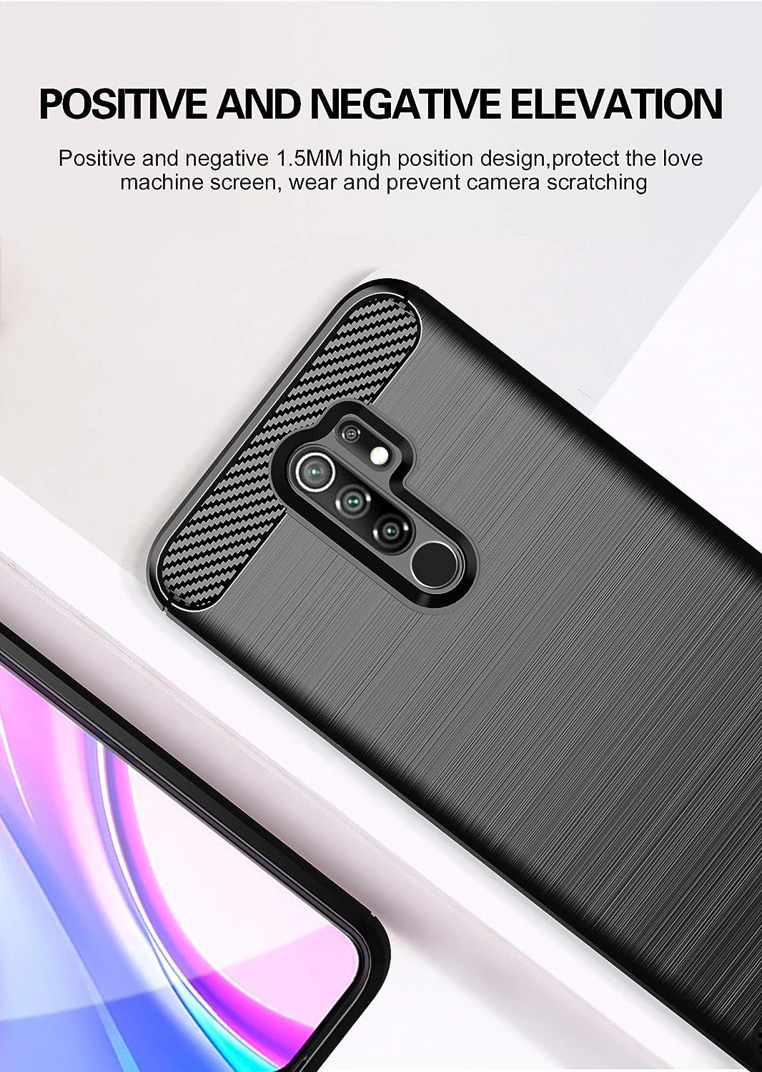 Asuwish Compatible with Xiaomi Redmi 9 Case and Tempered Glass Screen Protector Cell Accessories Soft Silicone Slim Protective Phone Covers for Redmi9 Prime Poco M2 Women Men Carbon Fiber Dark Black  Asuwish   