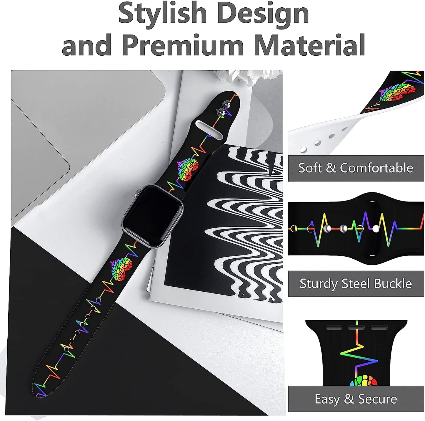 Vieeki Pride Watch Band Compatible with Apple Watch 38Mm 40Mm 41Mm 42Mm 44Mm 45Mm 49Mm Replaceable Silicone Smartwatch Straps for Iwatch Series Ultra SE 8 7 6 5 4 3 2 1  Vieeki   