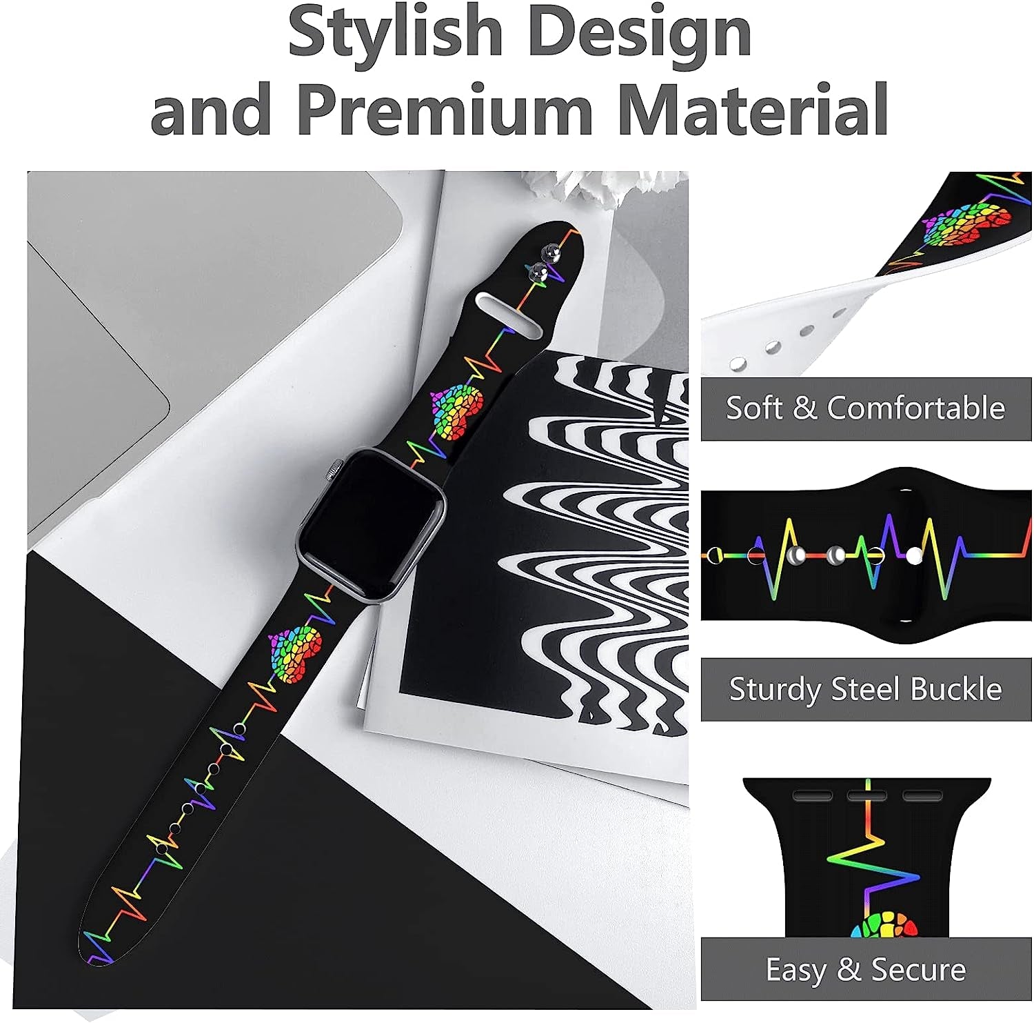 Vieeki Pride Watch Band Compatible with Apple Watch 38Mm 40Mm 41Mm 42Mm 44Mm 45Mm 49Mm Replaceable Silicone Smartwatch Straps for Iwatch Series Ultra SE 8 7 6 5 4 3 2 1  Vieeki   