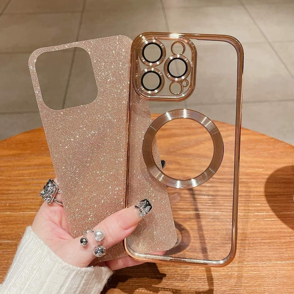 Aowner Magnetic Case for Iphone 14 Pro Glitter Case, Luxury Plating Cute Bling with Camera Lens Protector, Compatible with Magsafe, Slim Thin for Women Girls Protective Clear Phone Case, Blue  aowner   
