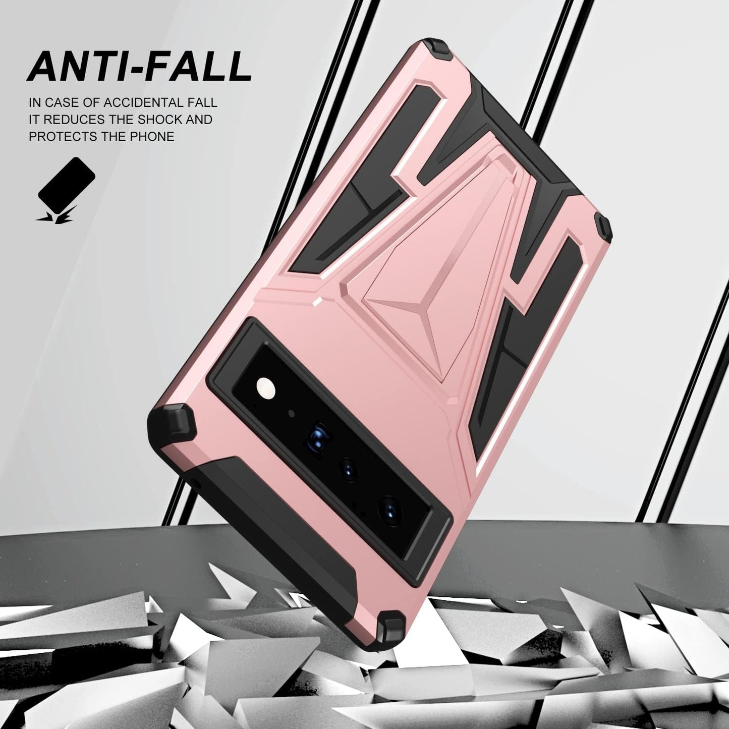 For Pixel 6 Pro Case with Tempered Glass Screen Protector [Support Fingerprint Unlocked] Military Grade Drop Tested Protective Cover with Built-In Magnetic Kickstand for Google Pixel 6 Pro Case -Pink  Leweizz   