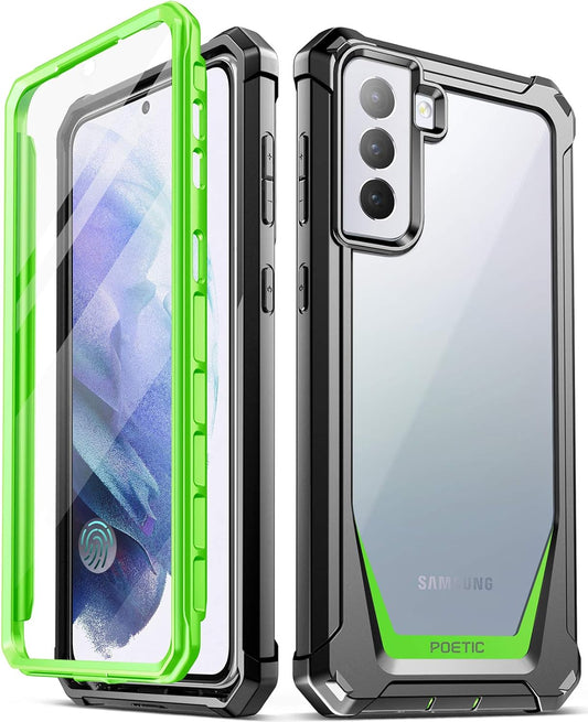 Poetic Guardian Case Designed for Samsung Galaxy S21+ plus 5G 6.7 Inch, Built-In Screen Protector Work with Fingerprint ID, Full Body Hybrid Shockproof Bumper Cover Case, Green/Clear  Poetic   