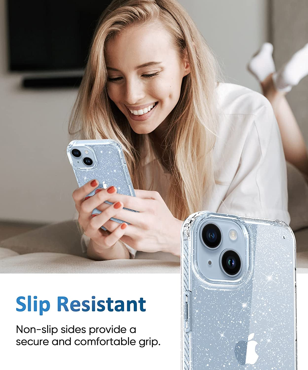 MIODIK for Iphone 14 Case with Screen Protector + Camera Lens Protector, [Non-Yellowing] Clear Glitter Phone Case, [Military-Grade Protective] Shockproof Women Cover for 6.1 Inch - Sparkle Clear  MIODIK   