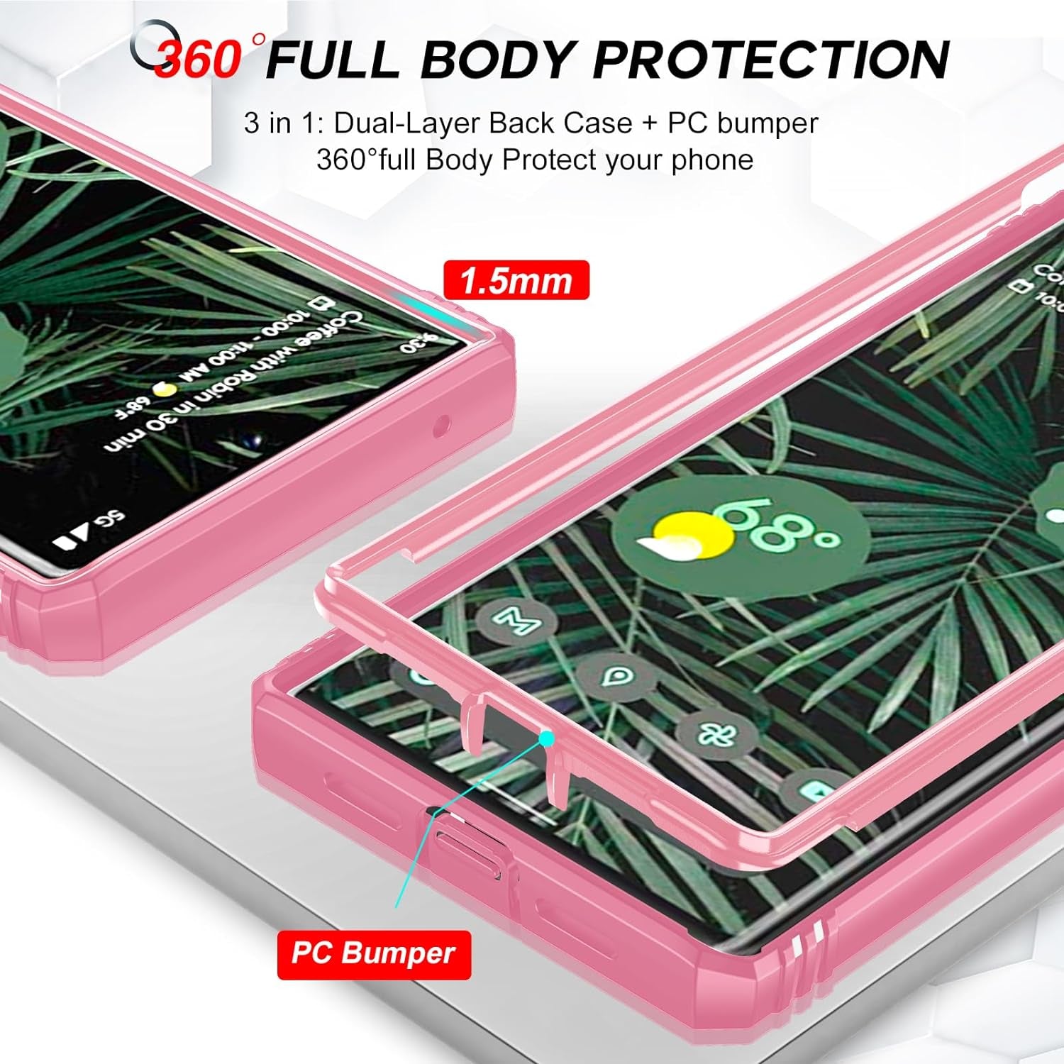 Leyi for Google Pixel 6 Pro Case: Case for Pixel 6 Pro with Slide Camera Cover, 360 Full Body Military-Grade Phone Case with Kickstand for Pixel 6 Pro, Pink  LeYi   