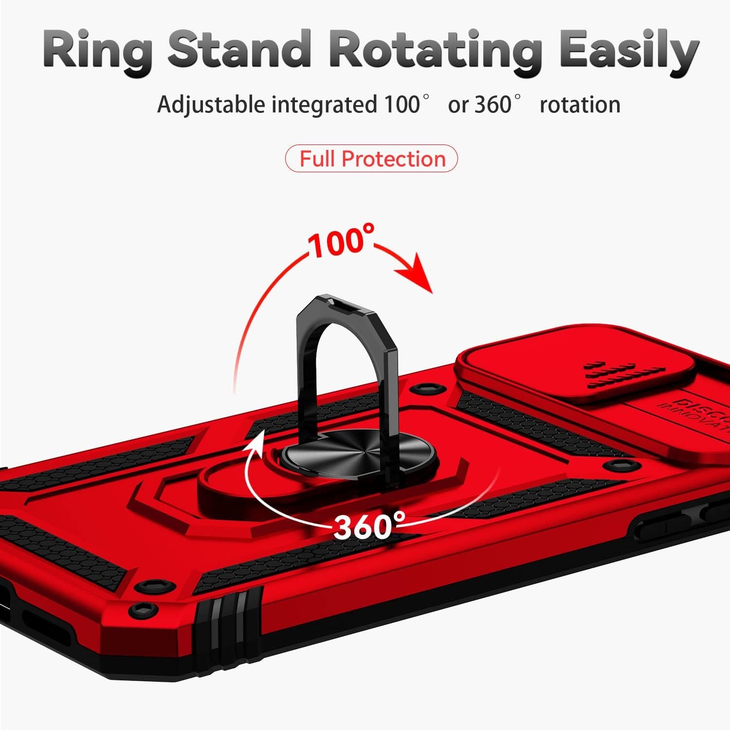 YZOK for Iphone 11 Pro Max Case with Slide Camera Cover+ HD Screen Protector,Rotated Ring Kickstand Military Grade Shockproof Protective Cover-Red  YZOK   