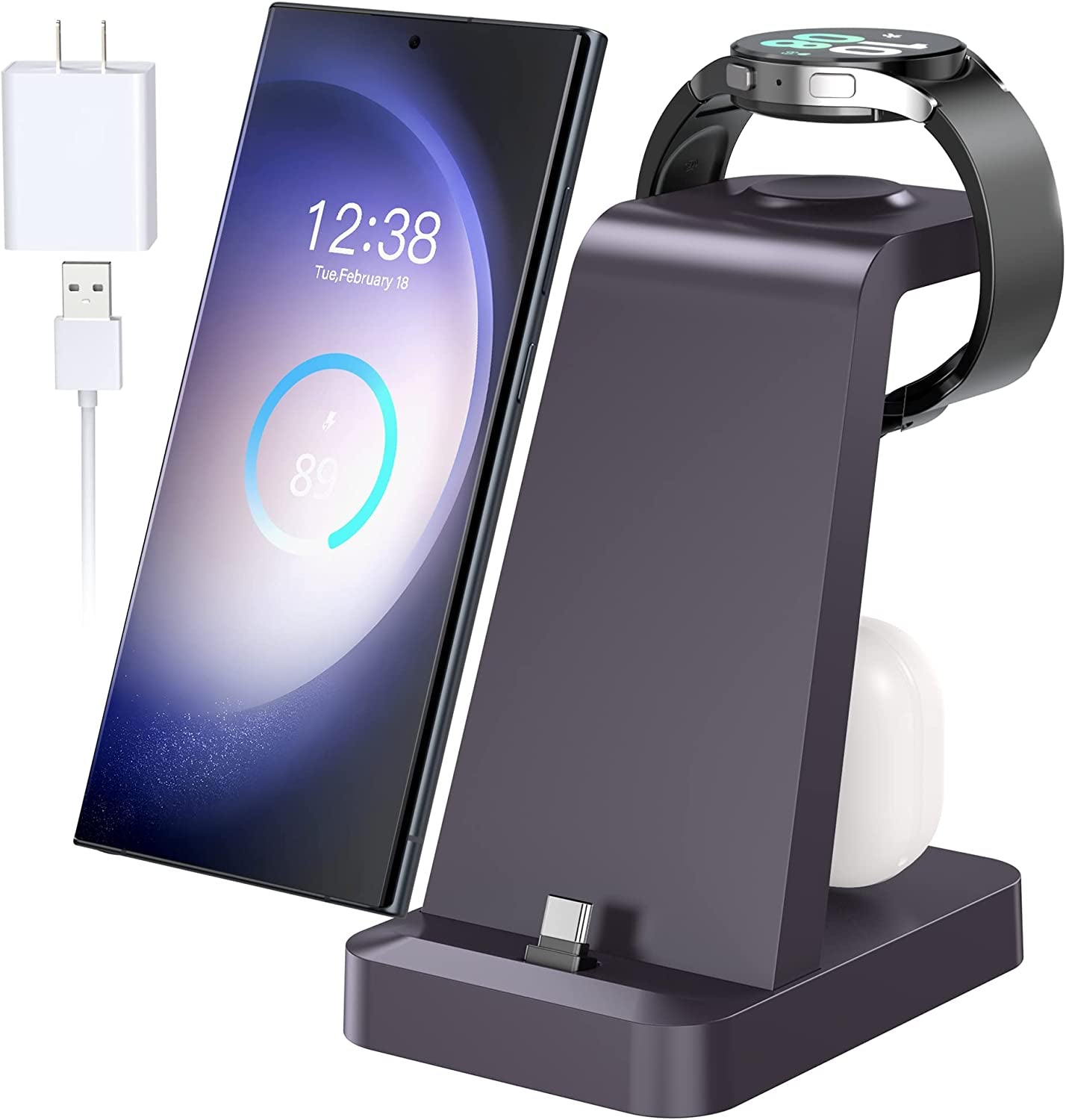 Charging Station for Samsung: 3 in 1 Fast Charger Station for Samsung S23 Ultra S22 S21 Note20 10 Z Flip Z Fold - Wireless Watch Charger for Galaxy Watch 5 Pro 4 3, Galaxy Buds Charging Dock Stand  SHENZHEN GTL TECHNOLOGY CO .,LTD Purple  