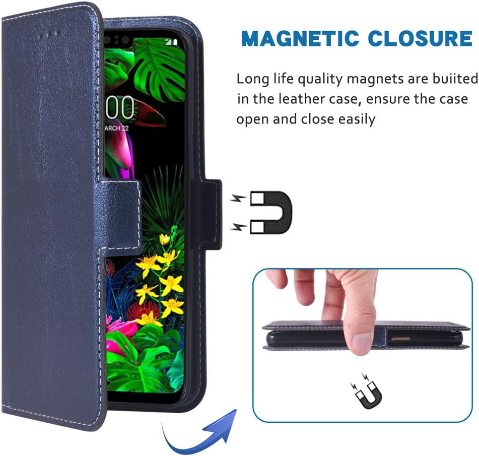 Phone Case for LG G8 Thinq Folio Flip Wallet Case,Pu Leather Credit Card Holder Slots Full Body Protection Kickstand Hard Hybrid Protective Phone Cover for LGG8 Thin Q G 8 G8Thinq Lgg8Thinq Dark Blue  WWAAYSSXA   