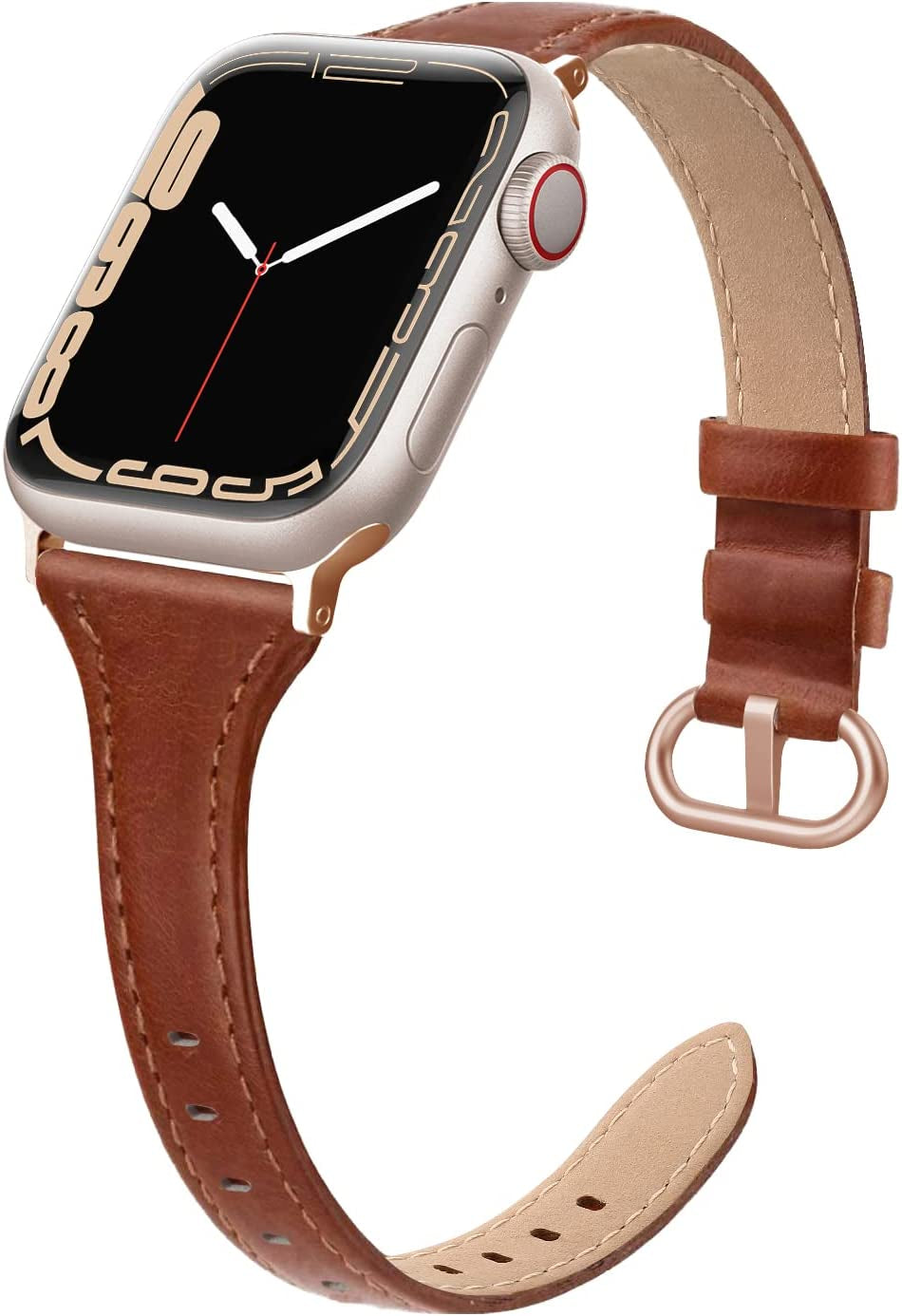 SWEES Leather Band Compatible for Apple Watch 38Mm 40Mm 41Mm, Slim Thin Dressy Elegant Genuine Leather Strap Compatible for Iwatch Series 8, 7, 6, 5, 4, 3, 2, 1, SE, Sport & Edition Women, Brown  SWEES Cognac Brown 42mm 44mm 45mm 