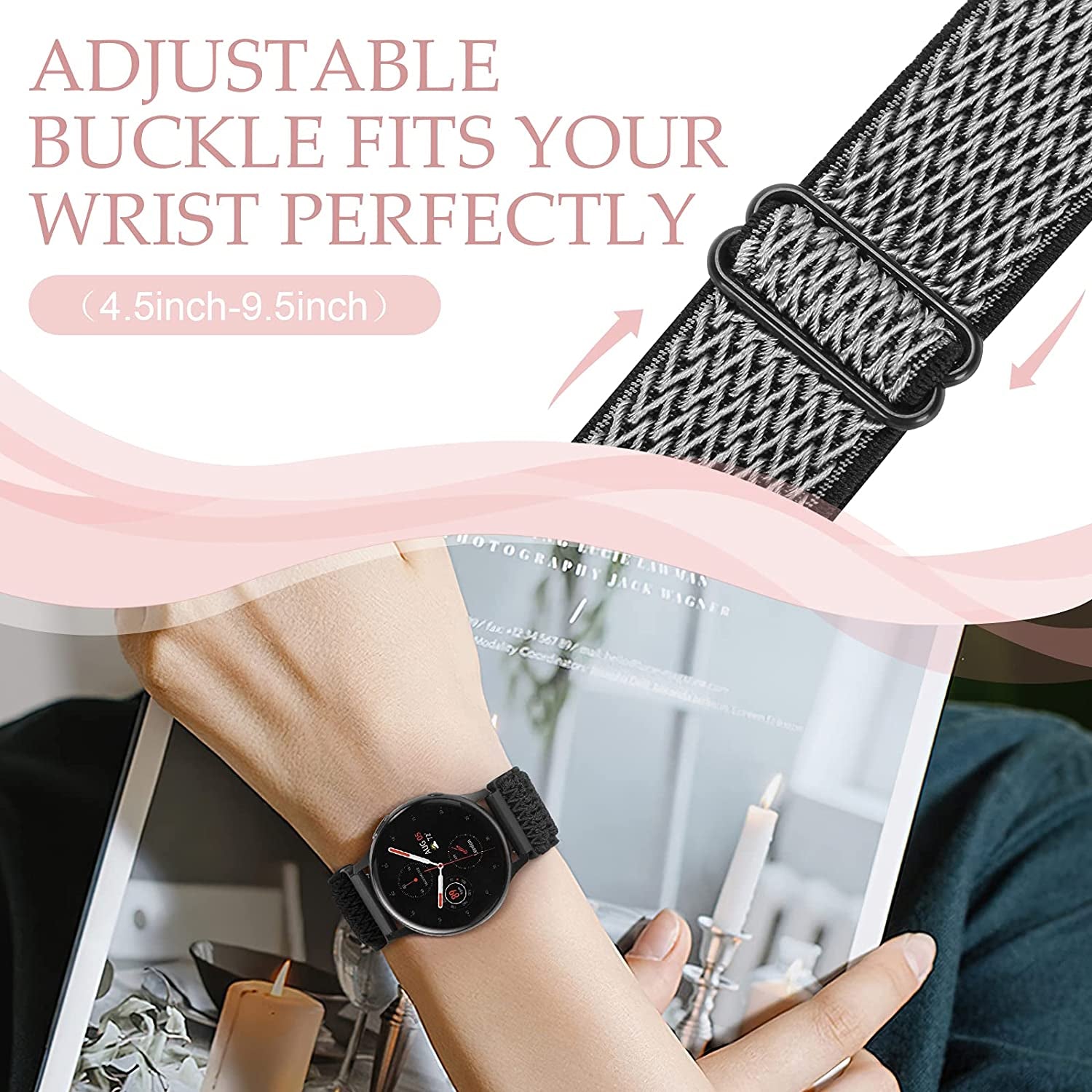 5 Pack Stretchy Nylon Watch Bands Compatible with Samsung Galaxy Watch Active 2 Bands 40Mm 44Mm/Active 40Mm/Galaxy Watch 3 41Mm/Galaxy Watch 42Mm/Gear S2/Galaxy Watch 4 Fabric 20Mm Wristband  MEULOT   