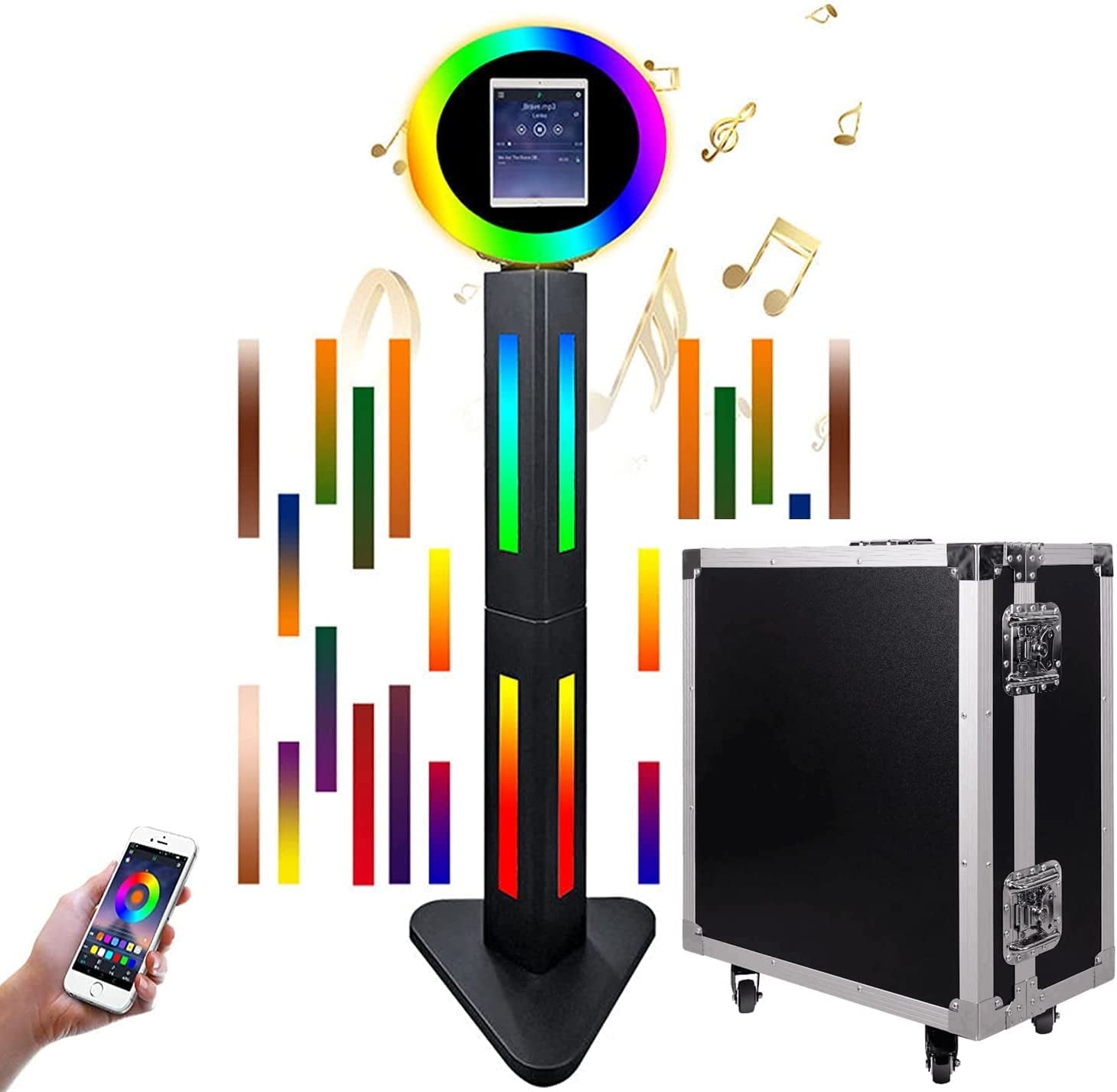 RXFSP Portable Photo Booth for 12.9" Ipad LCD Screen Selfie Machine Portable Metal Shell Adjustable Stand Photobooth Machine with RGB LED Ring Light for Wedding Halloween Christmas  RXFSP Rgb Light Box-black for 10.9/11"iPad+Flight Case 