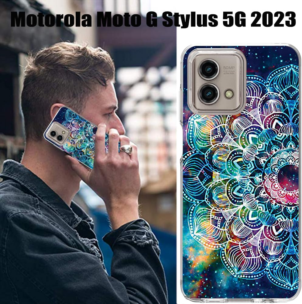 For Moto G Stylus 5G (2023) Case,Tempered Glass Screen Protector, Shockproof Drop Protective 2 in 1 Hybrid Hard PC Soft TPU Case for Motorola Moto G Stylus 5G (2023) (Mandala)  DDTKZC   