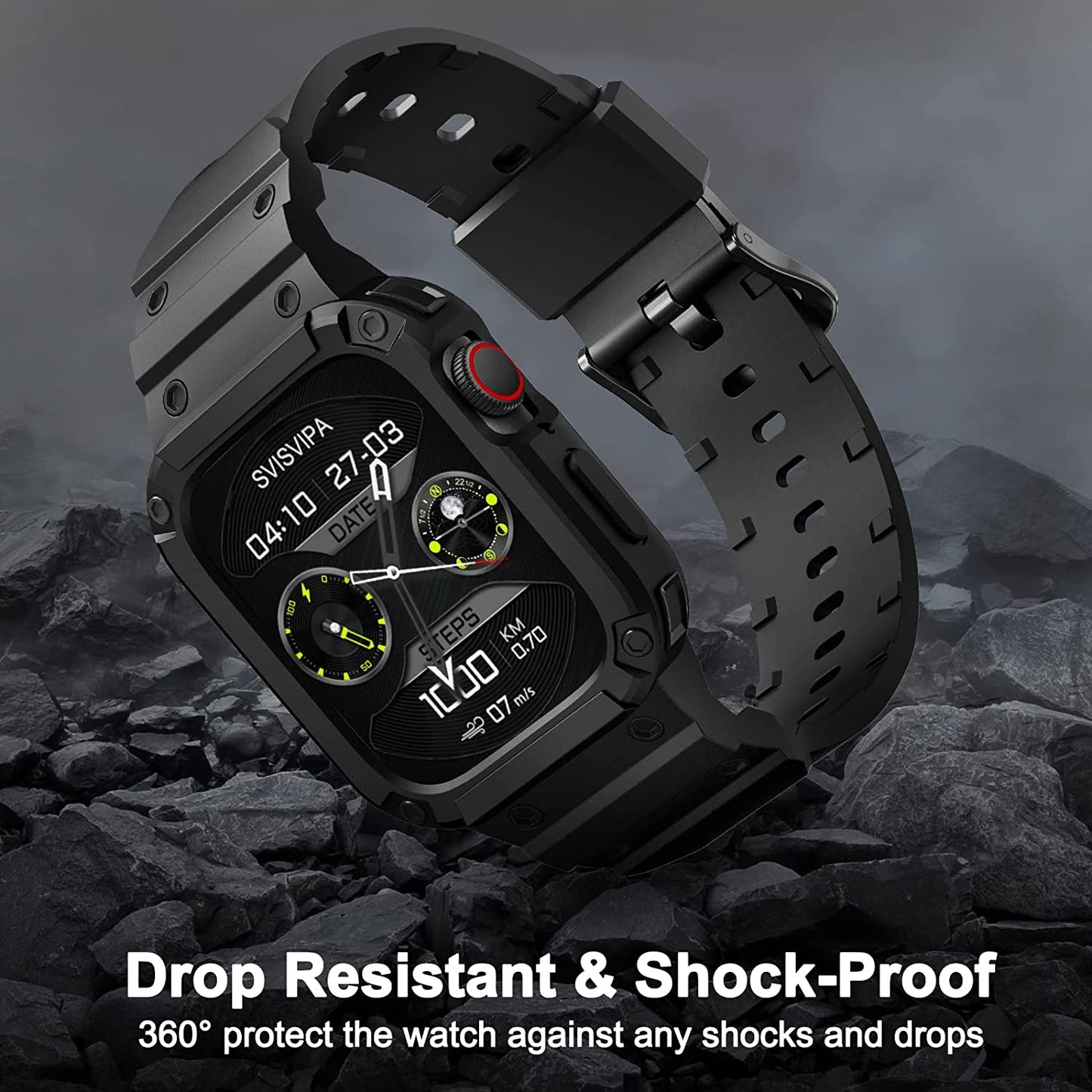 [2 Pack] SVISVIPA Band with Case Compatible for Apple Watch 45Mm 44Mm 42Mm Iwatch Series 8 7 SE 6 5 4 3 2 1 Strap, Men Women Sport Strap with Bumper Rugged Shockproof Military Protective, 2 Pack (Black，Army Green）  SVISVIPA   