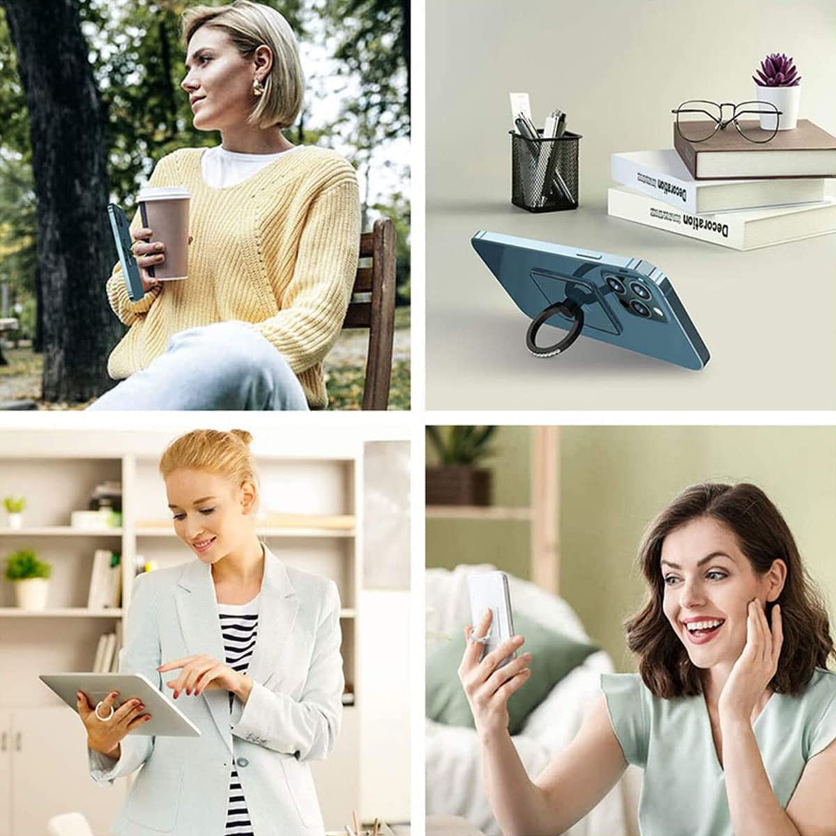 4 Pcs Kutumyqc Cell Phone Ring Holder Stand Diamond Transparent Finger Grip Clear 360° Degree Rotation Kickstand Compatible Iphones and All Phones (Silver Pink Blue Aquamarine)  KutumyQC   