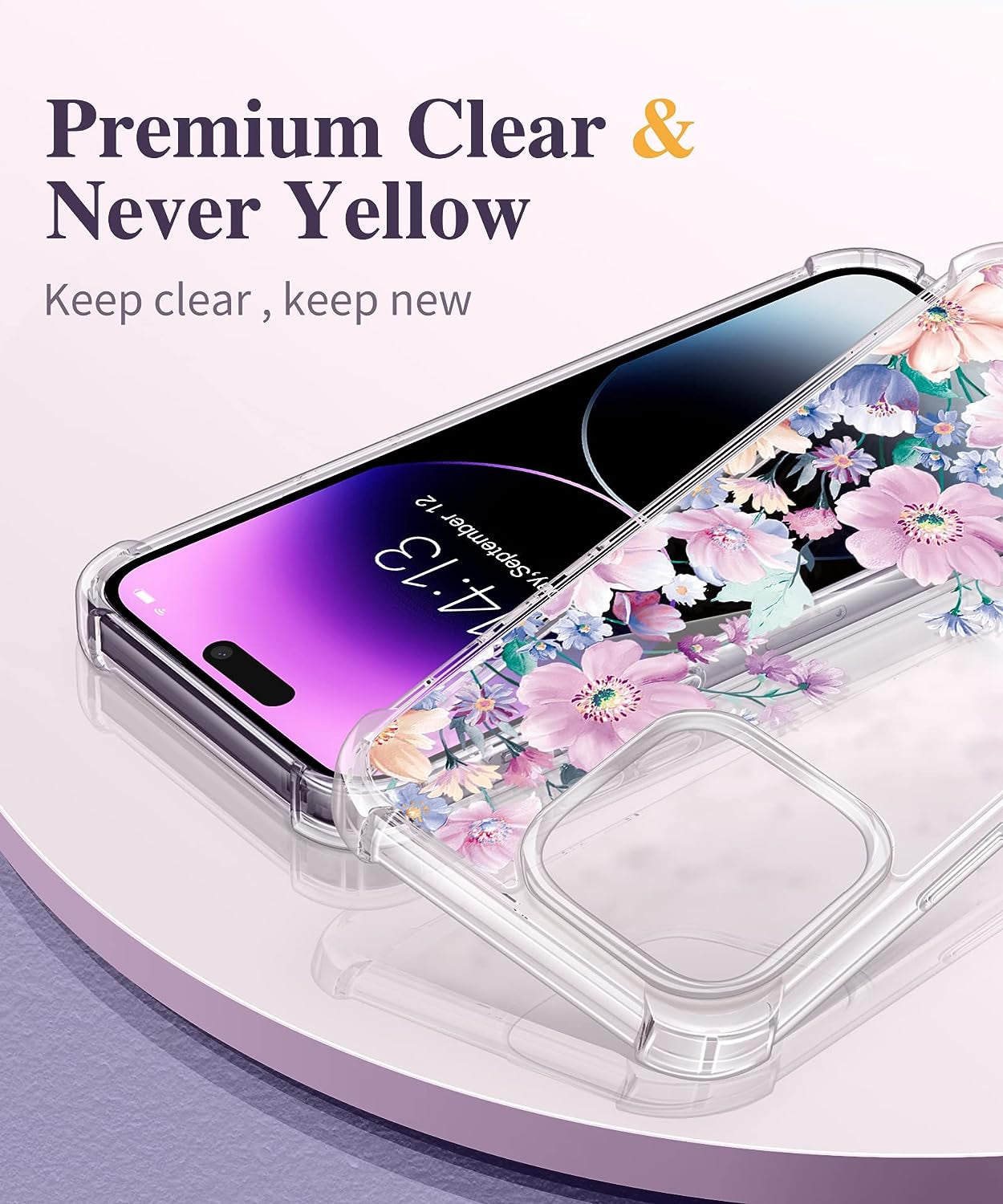 GVIEWIN Compatible with Iphone 14 Pro Case with Screen Protector & Camera Lens Protector, Floral Slim Shockproof Protective Hard PC+TPU Bumper Flower Women Cover, 6.1" 2022(Anemone Blooms/Pink)  GVIEWIN   