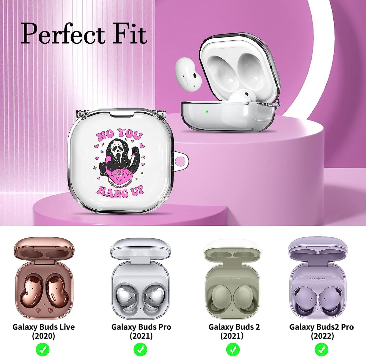 TOLUOHU Scream Ghost Case for Samsung Galaxy Buds2 Pro(2022)/Galaxy Buds Live(2020)/Galaxy Buds Pro(2021)/Galaxy Buds 2(2022) Case, Clear Hard Pc Shockproof Protective Cover with Keychain/Lanyard  TOLUOHU   