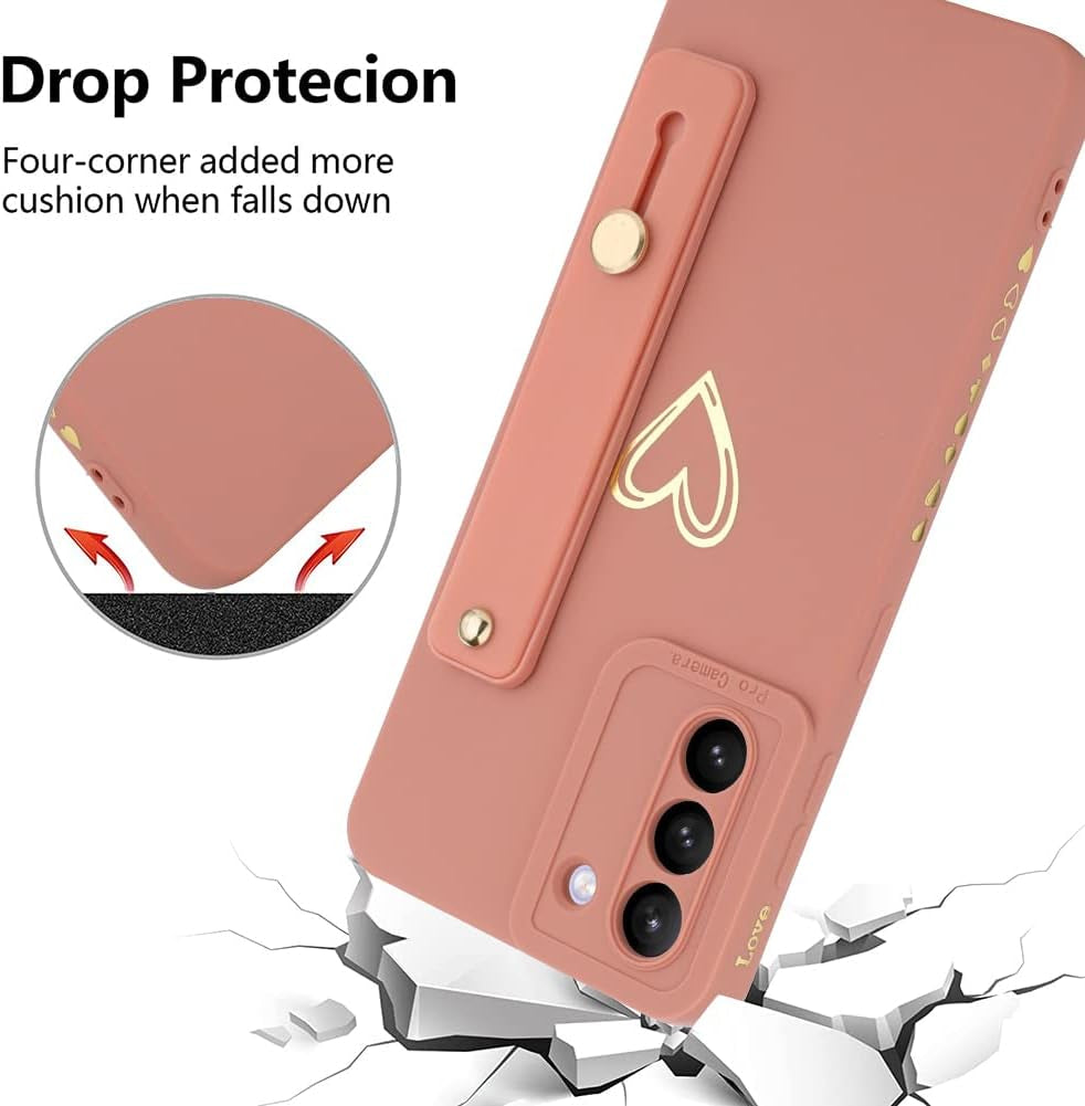 Fiyart Designed for Samsung Galaxy S21 plus Case with Phone Stand Holder Cute Love Hearts Protective Camera Protection Cover with Wrist Strap for Women Girls for Galaxy S21 plus 6.7"-Pink  Fiyart   