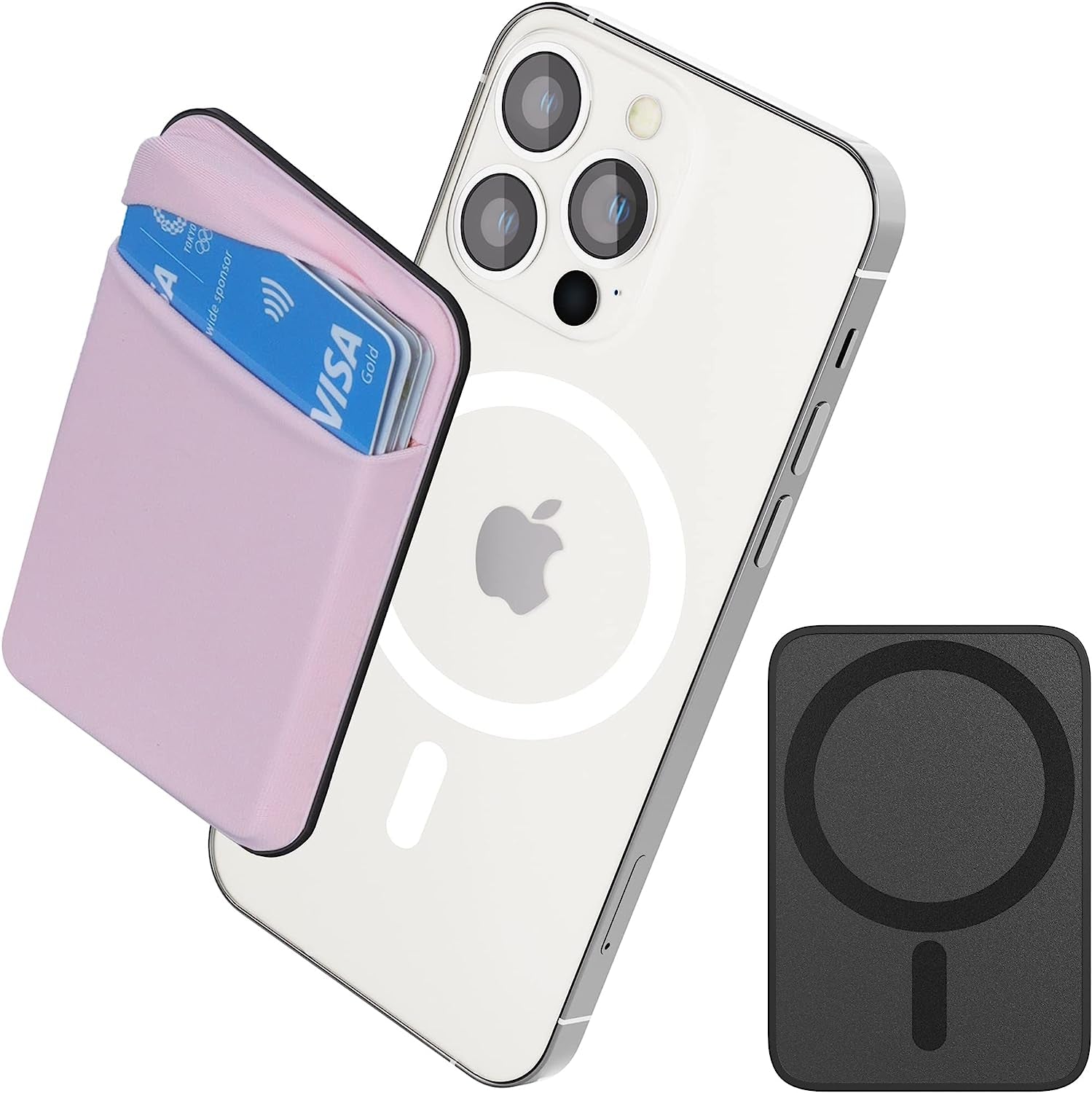 MAGKOTA Stretchy Fabric Magsafe Wallet Easily Hold 5 Cards, Compatible with Iphone 14 Pro Max/14 Pro/14 Plus/14/Iphone 13 Pro Max/13 Pro/13/Iphone 12/12 Pro/12 Pro Max  MAGKOTA Pink  