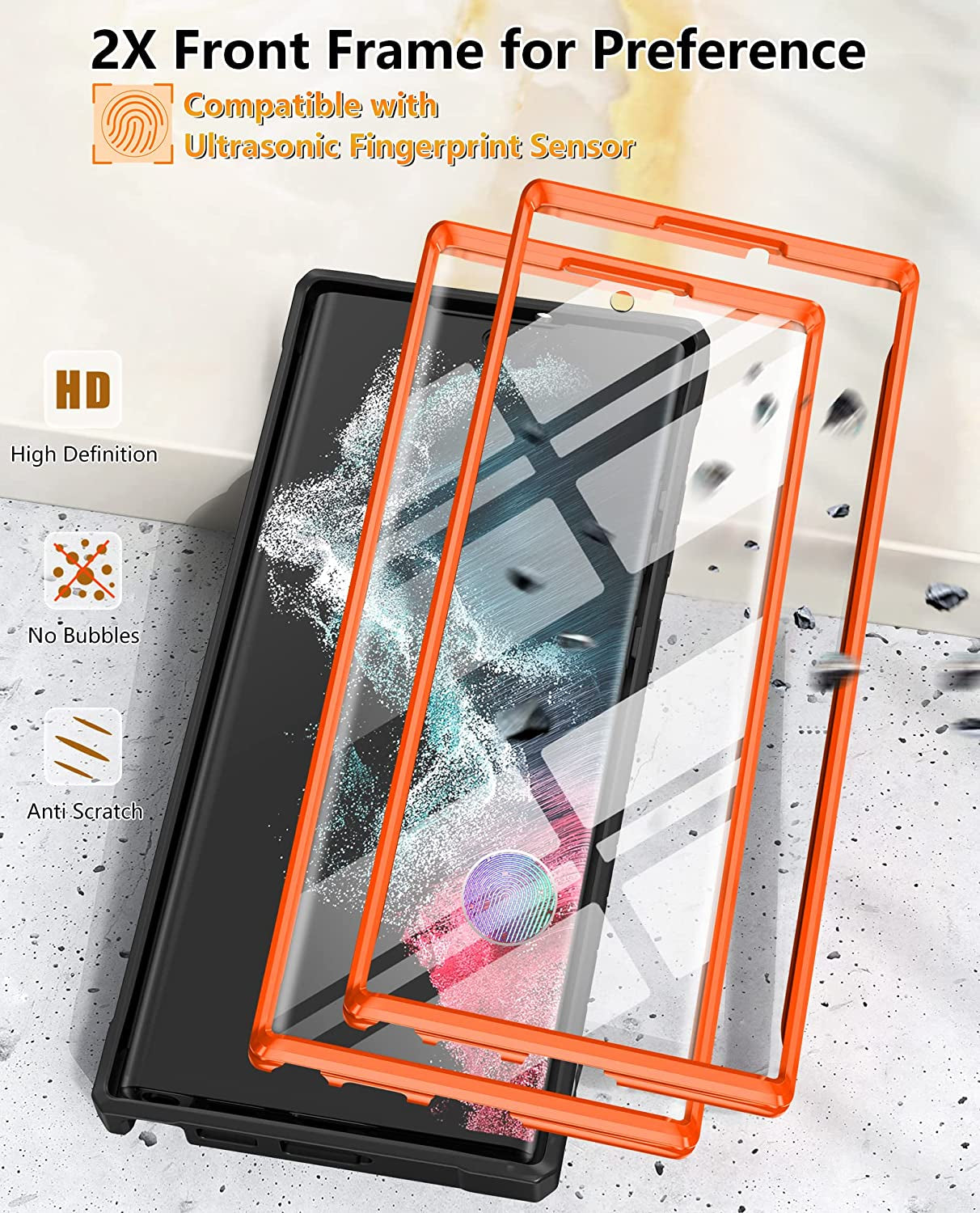 FNTCASE for Samsung Galaxy S22 Ultra Case: Built-In Screen Protector & Kickstand & Belt-Clip Holster, Extra Front Frame Full-Body Dual Layer Rugged Heavy Duty Shockproof Protective Phone Cover-Orange  FNTCASE   