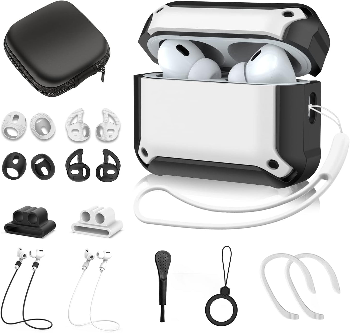 [14 in 1 Set] for Airpods Pro 2Nd Generation Case Cover, Silicone Airpod Pro 2 Case Cover for Men Women with Lanyard, Shock-Absorbing Protective Case for Airpods Pro 2Nd Generation 2022 - Mint Blue  TOLUOHU (14in1 Set)-White  