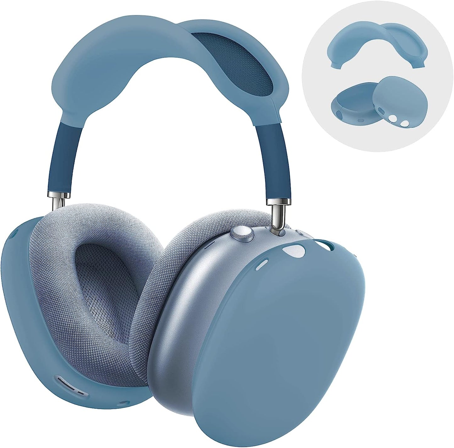 Woyinger Silicone Case for Airpods Max Headphones, Scratch-Resistant Earcup Caps and Headband Cover, Airpods Max Accessory Skin Case,White  Woyinger Light Blue  